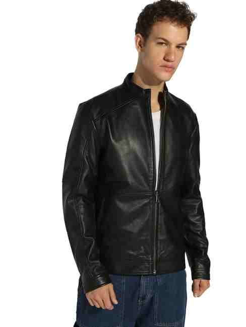 GAS | Leather Jacket with Zipper Closure Pockets