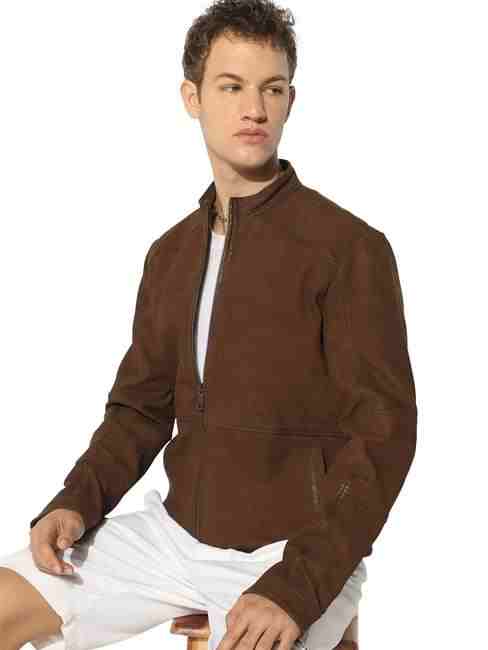 GAS | Leather Jacket with Zipper Closure Pockets