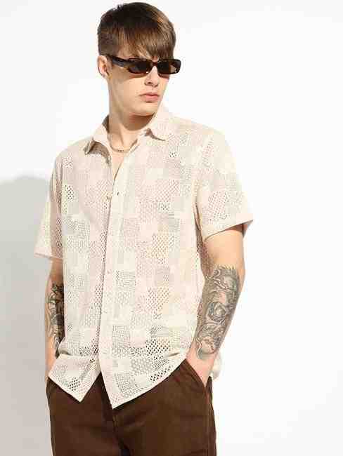 GAS | Regular Fit Classic Collar Lace Shirt