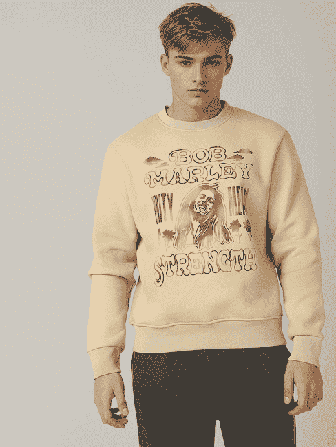 GAS | Bob Marley Graphic Print Boxy Fit Round Neck Sweatshirt