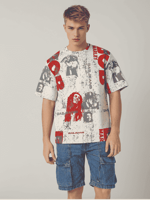 GAS | Bob Marley All Over Printed Boxy Fit Round Neck T-shirt