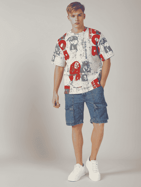 Bob Marley All Over Printed Boxy Fit Round Neck T-shirt