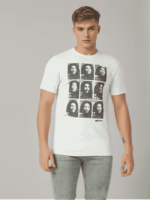 GAS | Bob Marley Monochromatic Graphic Print Round Neck T-shirt