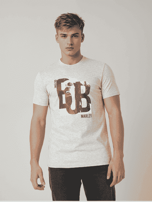 GAS | Bob Marley Monochromatic Graphic Round Neck Regular Fit T-shirt