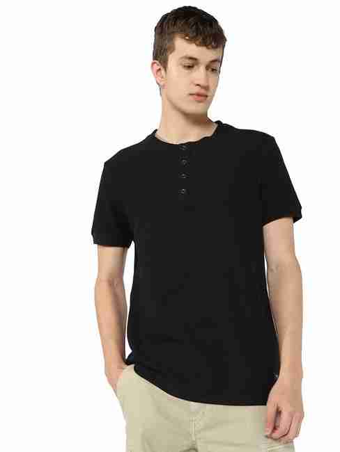 GAS | Solid Structured Regular Henley T-shirt