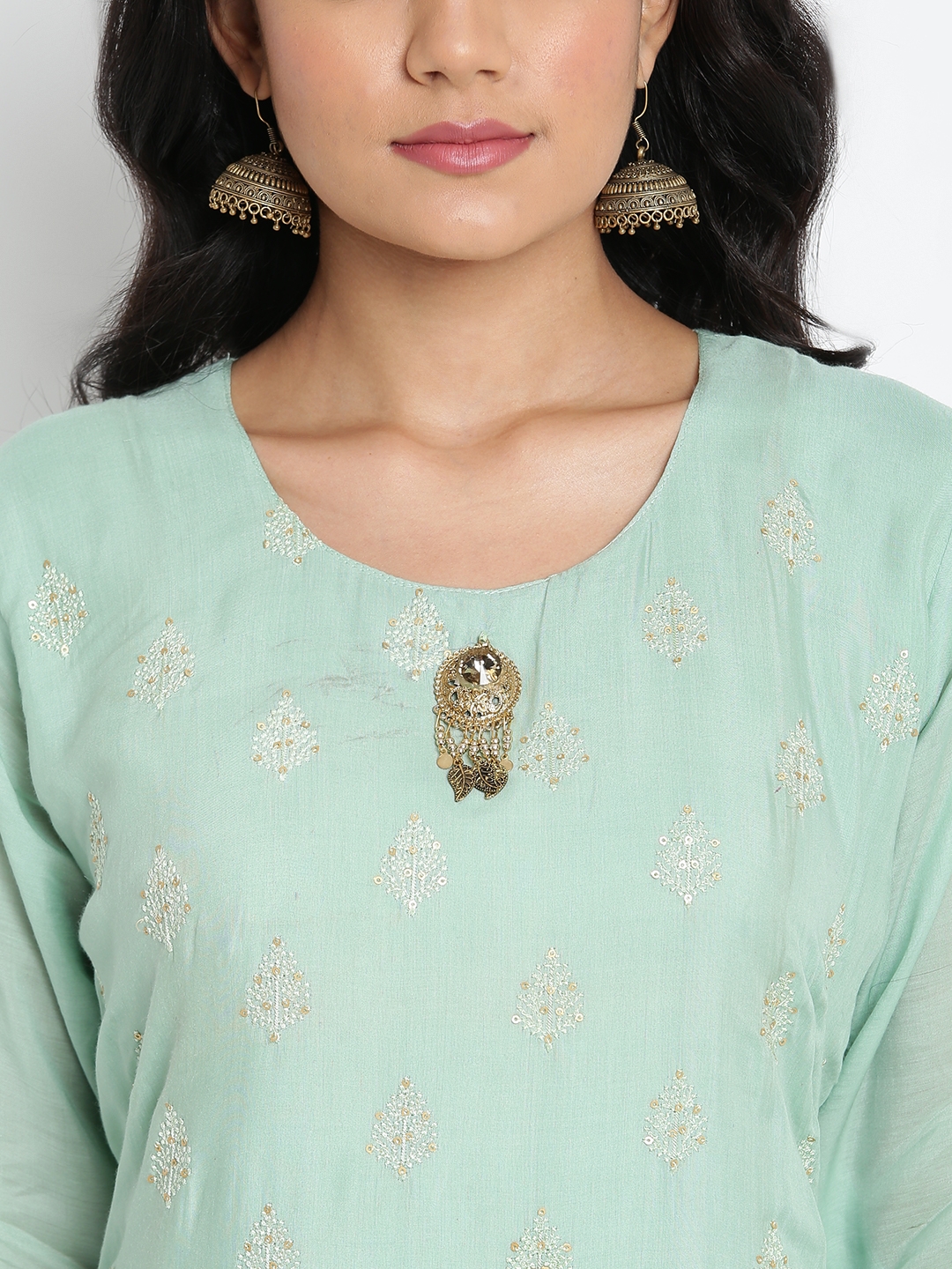 Gautami | Gautami Women's Green Muslin Embroidered Semi-Stitched Kurti 4