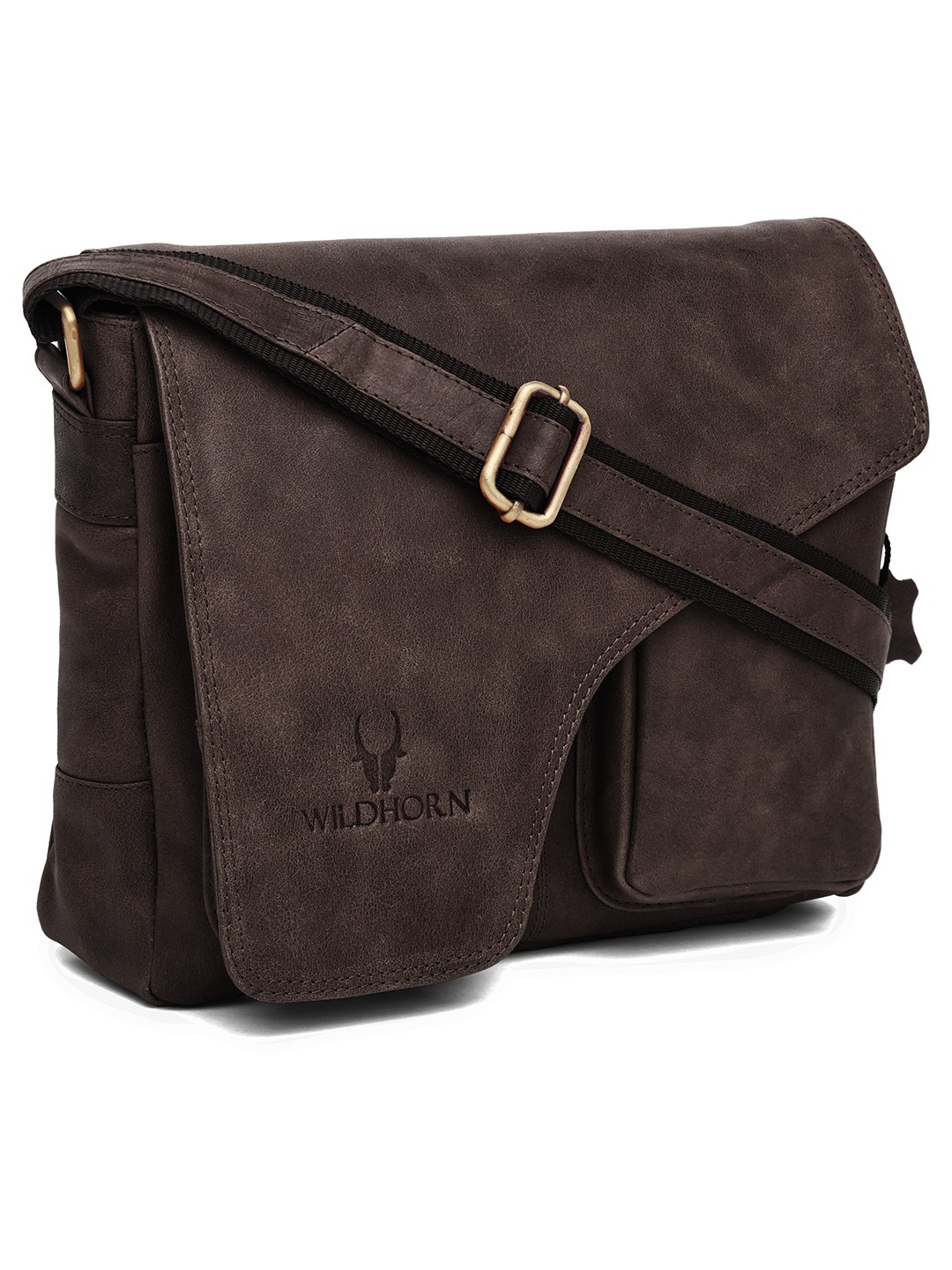 WildHorn | WildHorn Brown Classic Leather Adjustable Strap Messenger Bag for Men  1