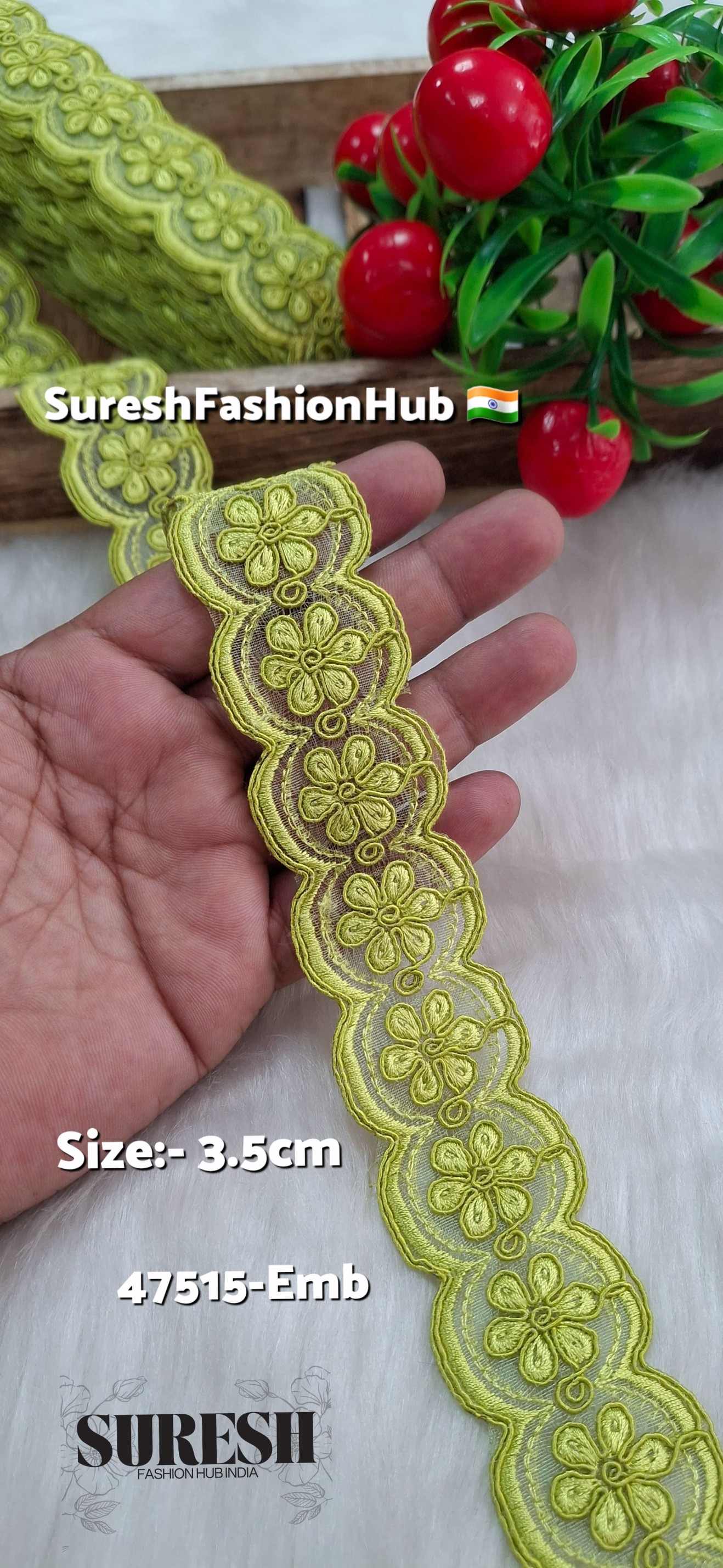 Parrot Green Bloom Scallop Organza Lace