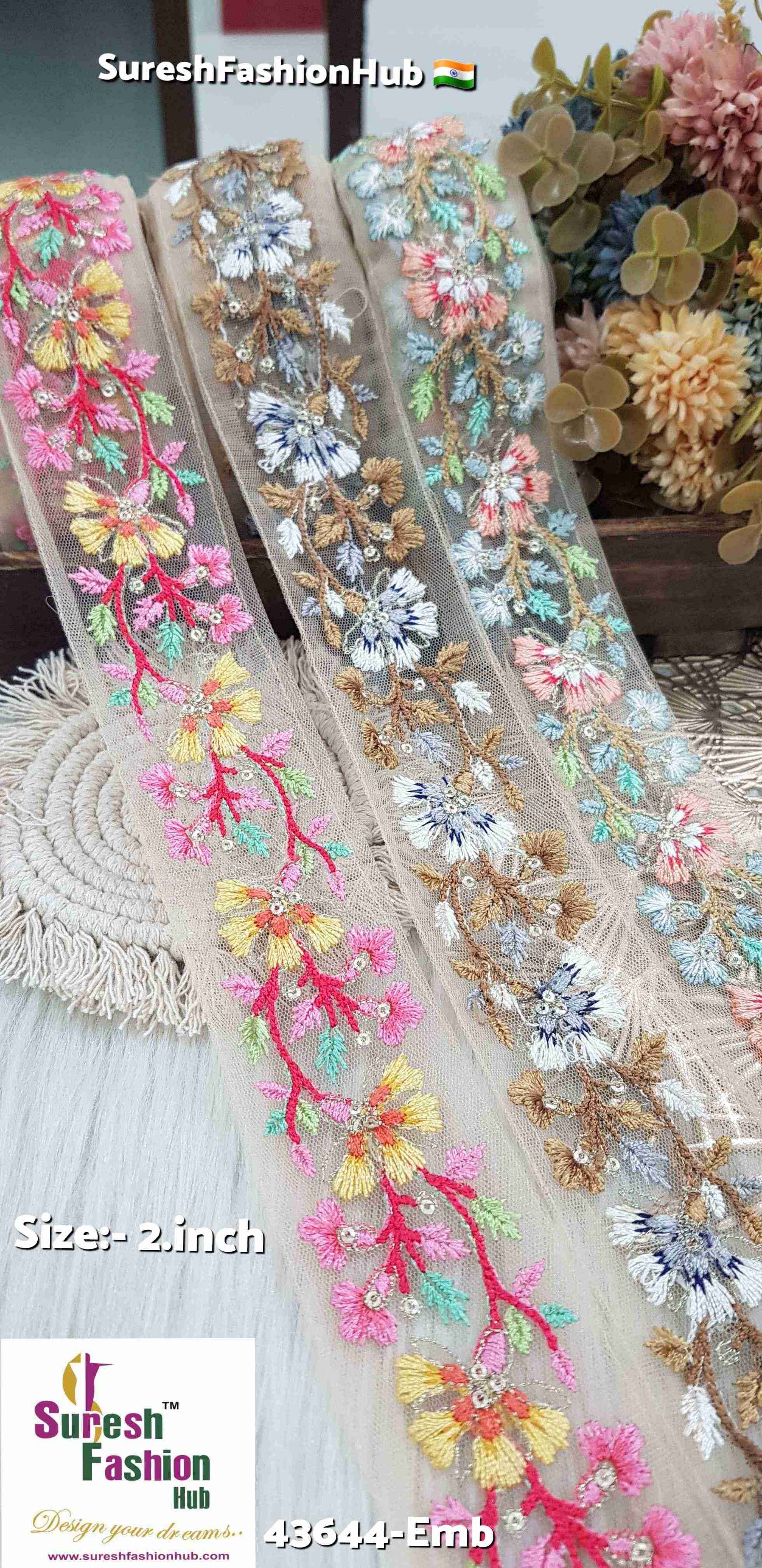Multicolor Floral Embroidered Trim