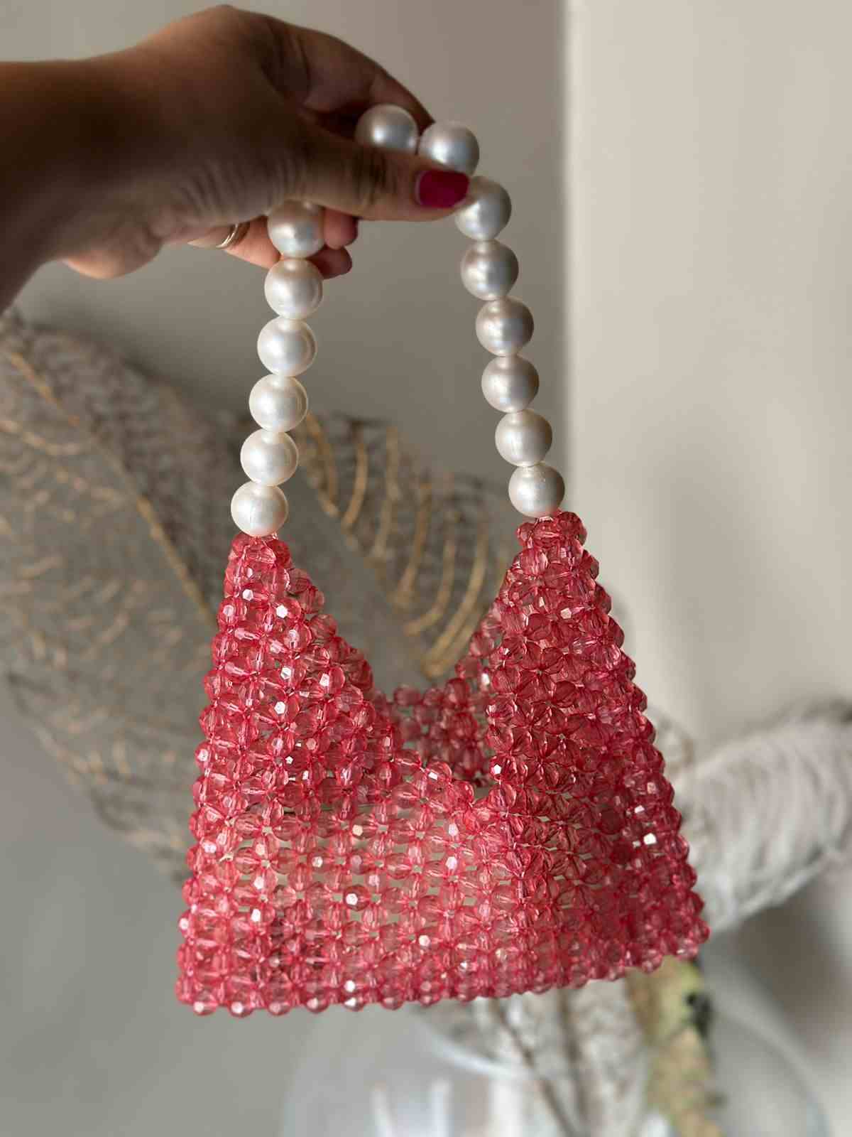 Dull Pink Bag With Pearl Handle (Big)