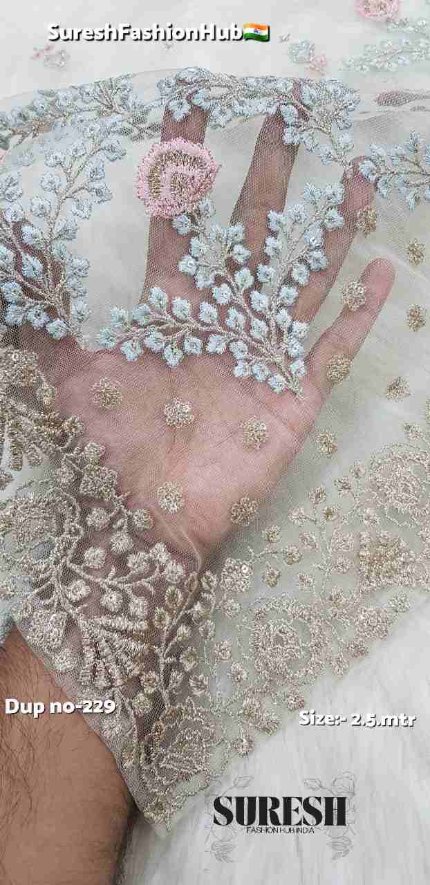 Pink Bluish Grey Floral Threadwork Net Dupatta-229