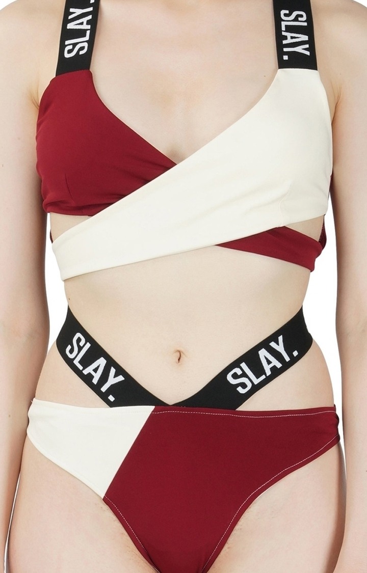 Sport Women's Red & White Colorblock Bikini Set Swimwear