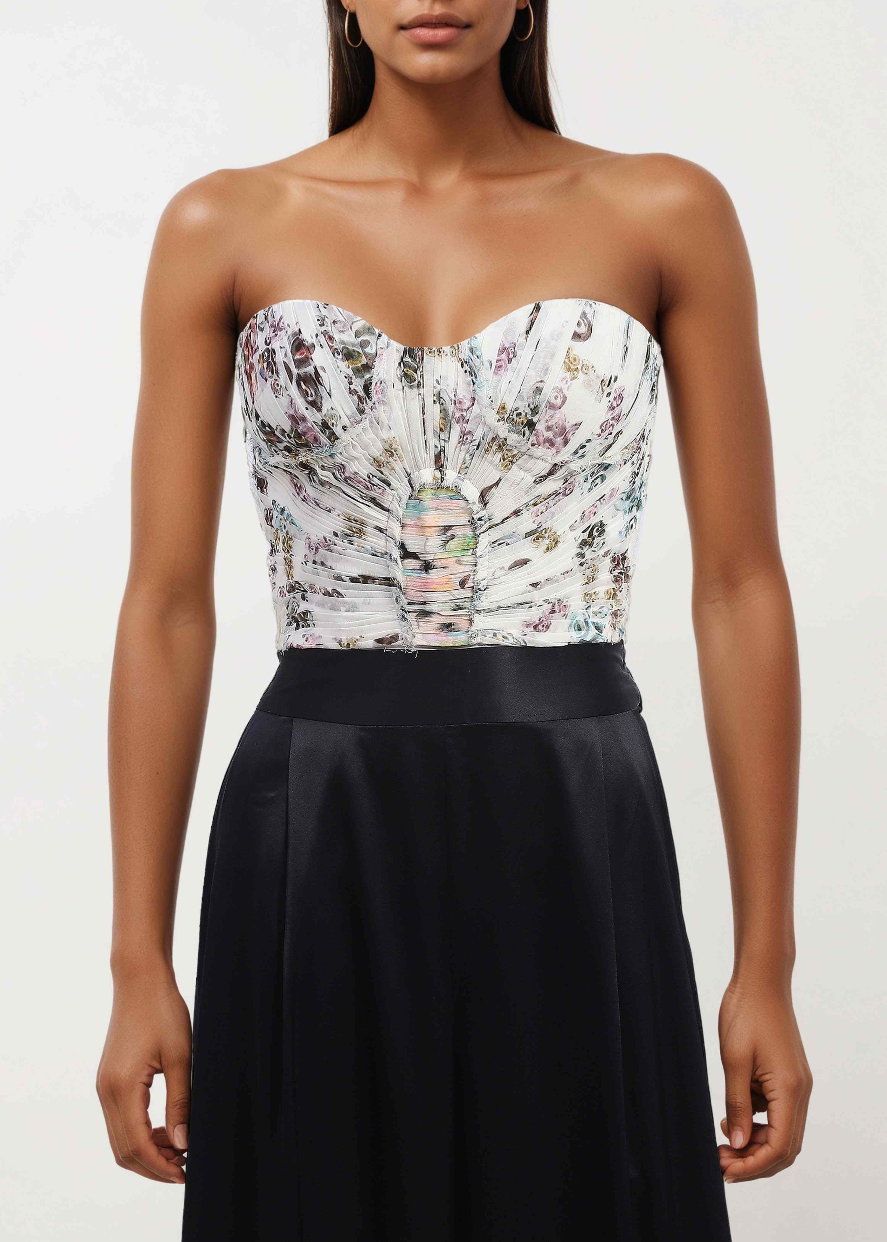 AKOK Multicolor Silk Rushed Corset Crop Top