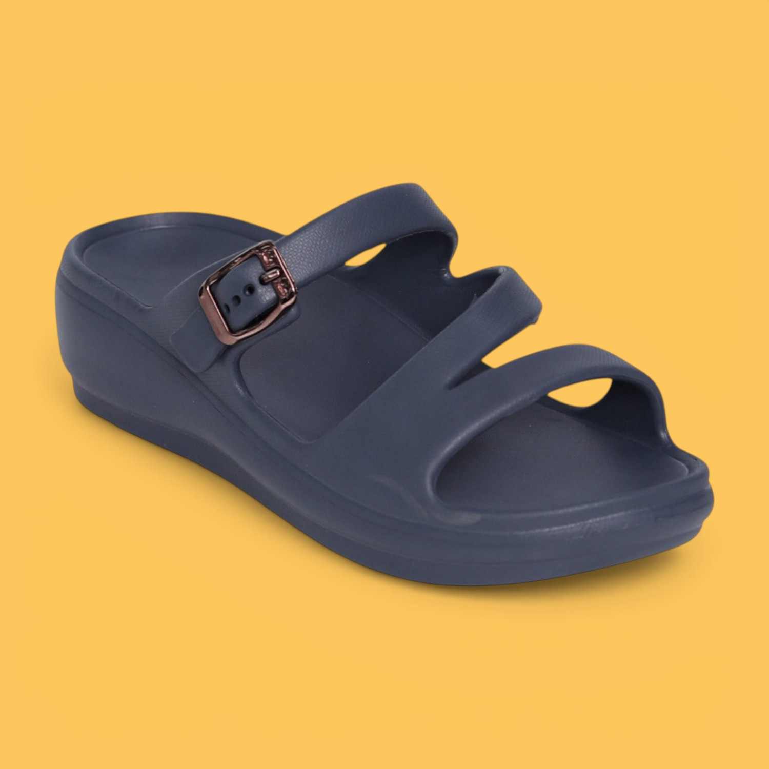 Women Navy Buckle Strap Comfort Wedges