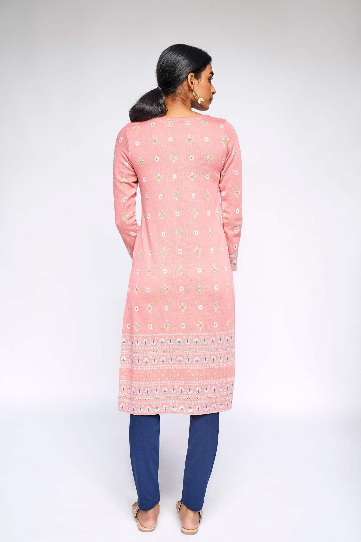 Rose Pink Cotton Khadi Kurta With Round Neck main image 1