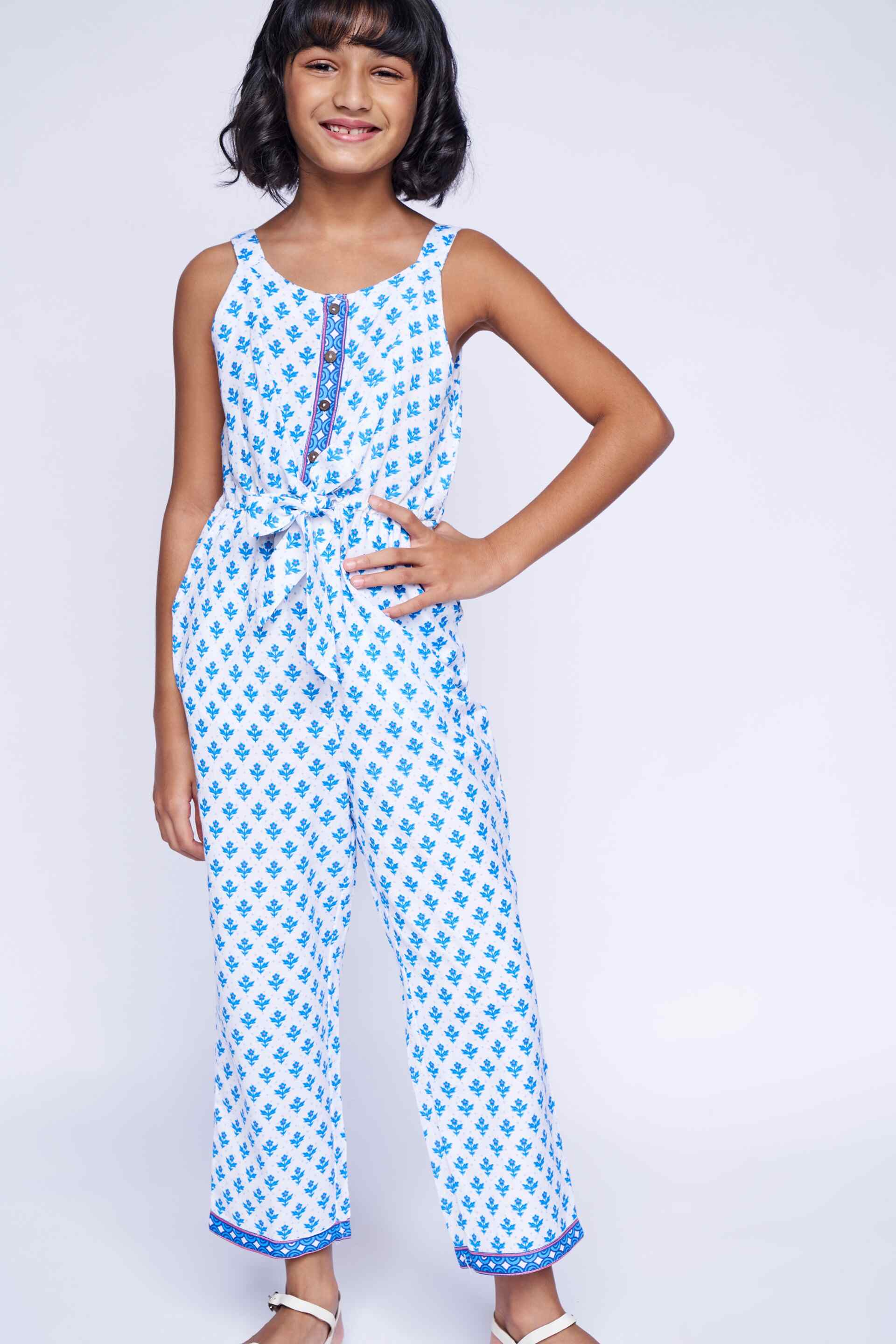 White Ethnic Motifs Straight Jumpsuit