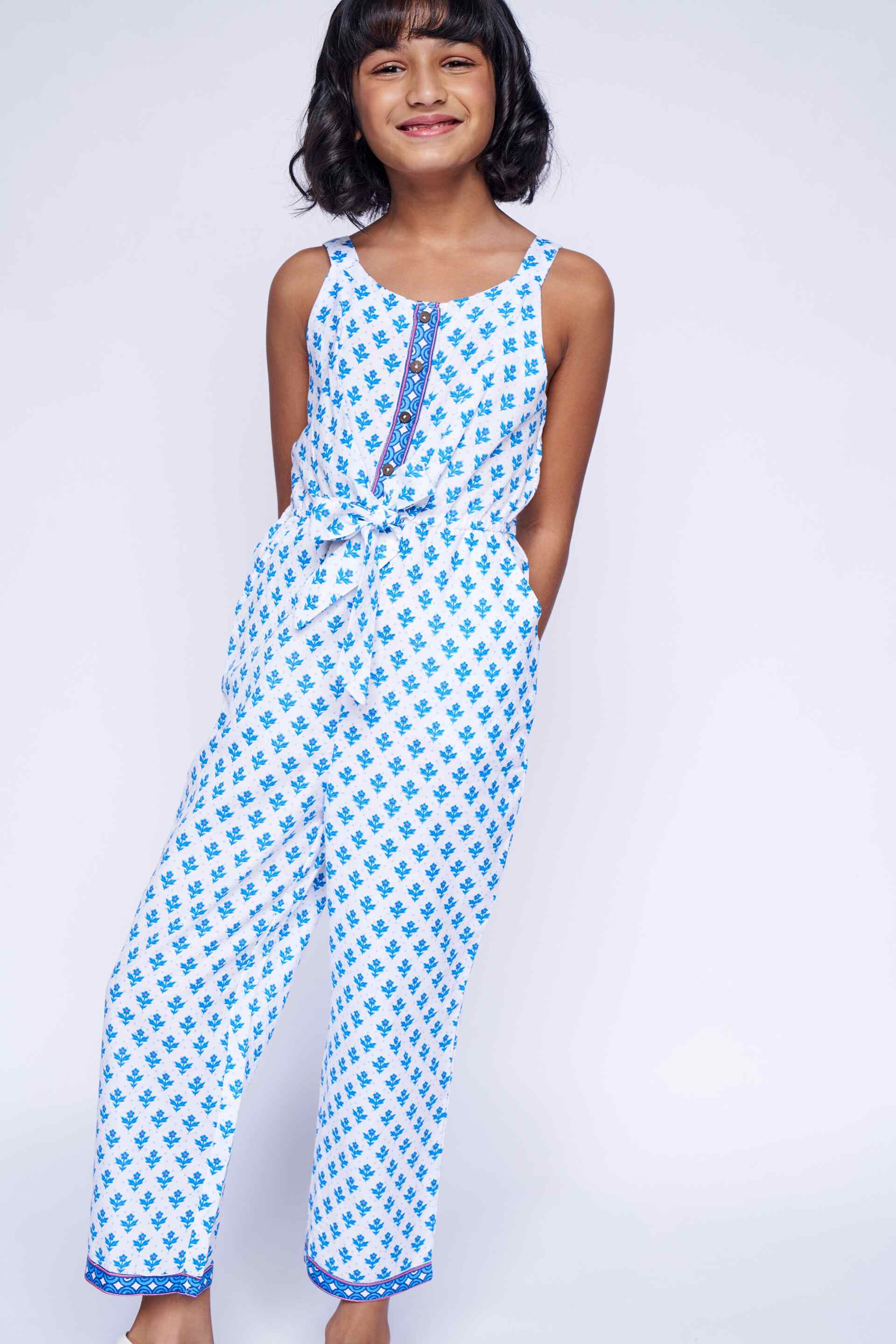 White Ethnic Motifs Straight Jumpsuit