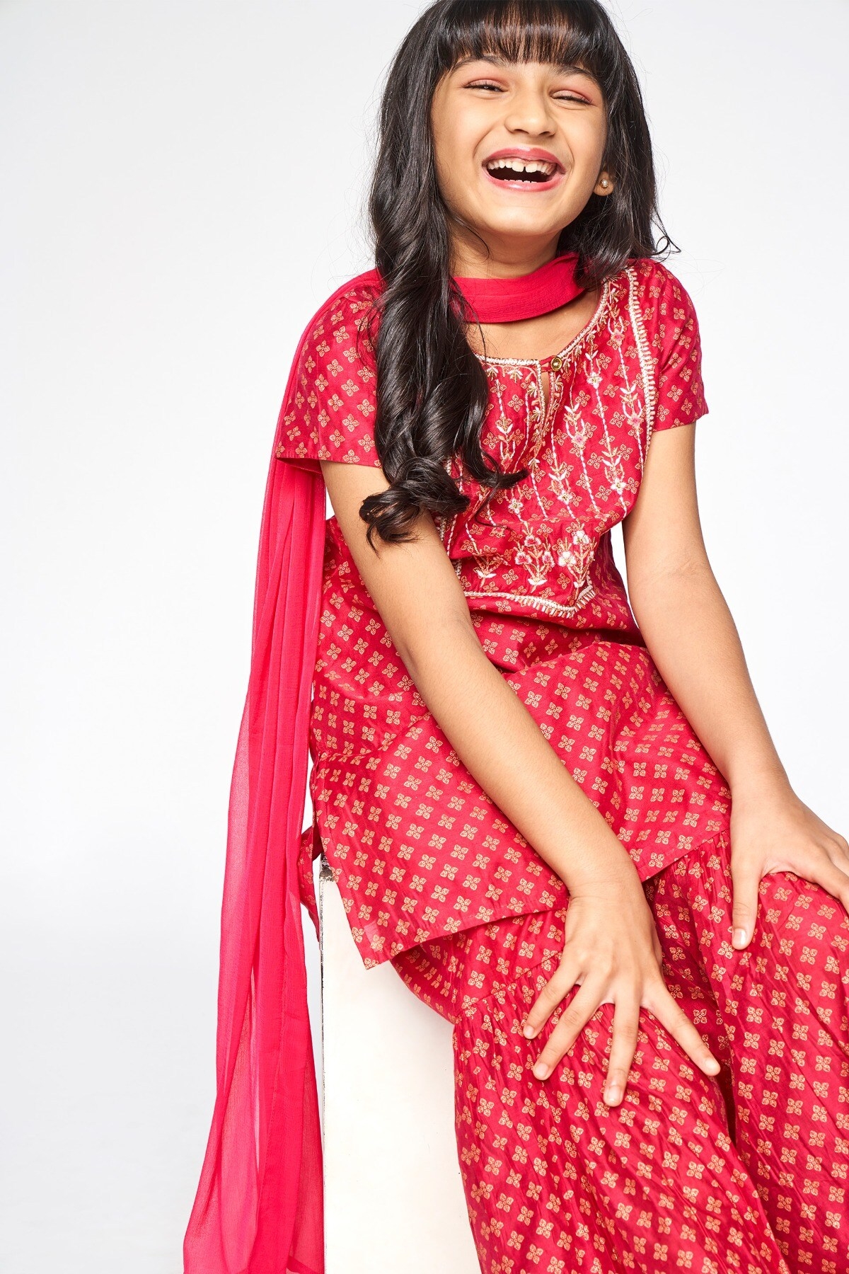Global Desi | Hot Pink Embroidered Straight Suit 2