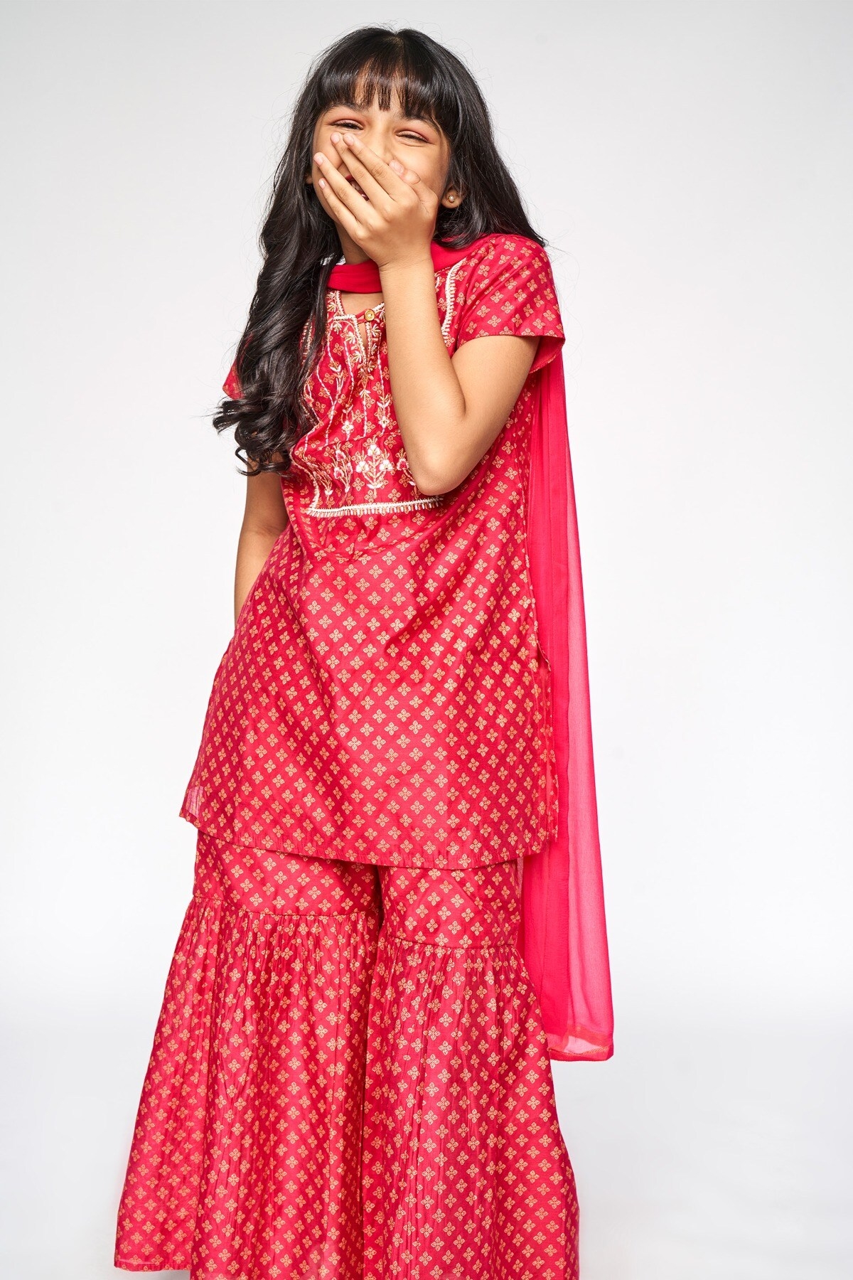 Global Desi | Hot Pink Embroidered Straight Suit 5