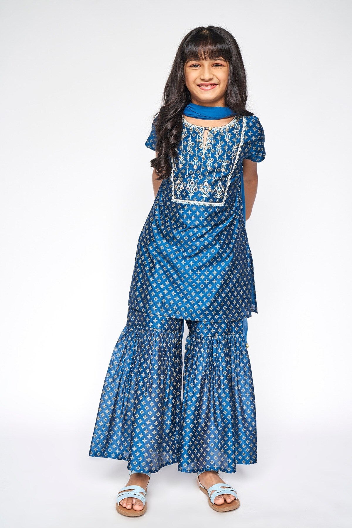 Global Desi | Midnight Blue Embroidered Straight Suit 4