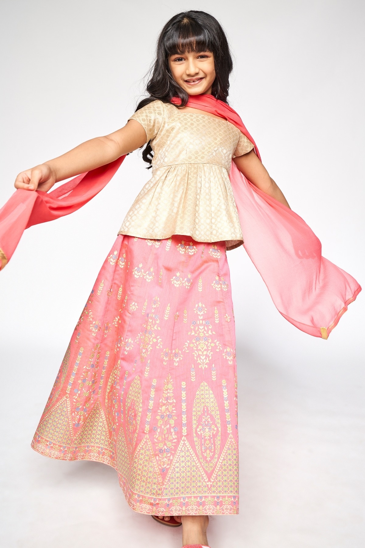 Global Desi | Pink Embroidered Straight Suit 0