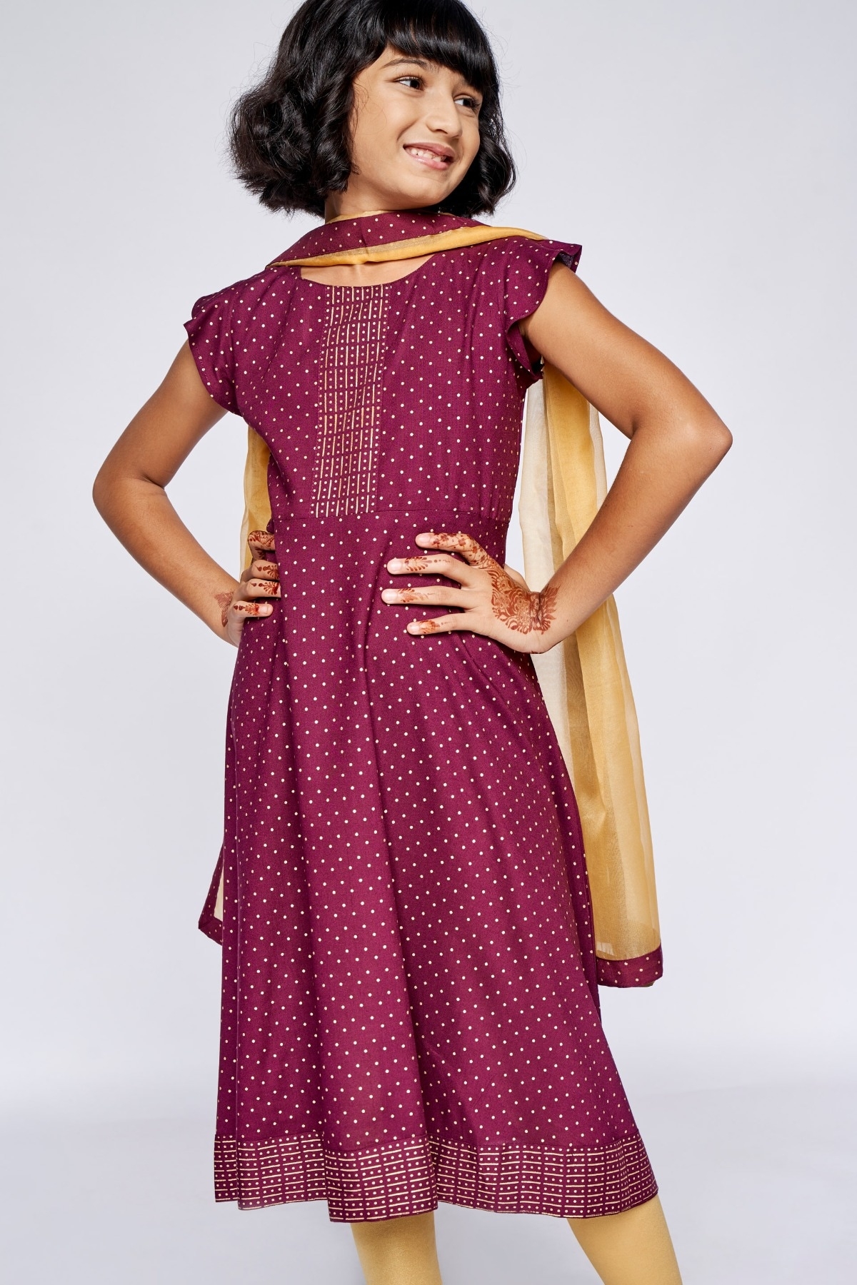 Global Desi | Maroon Embellished Fit and Flare Suit 0