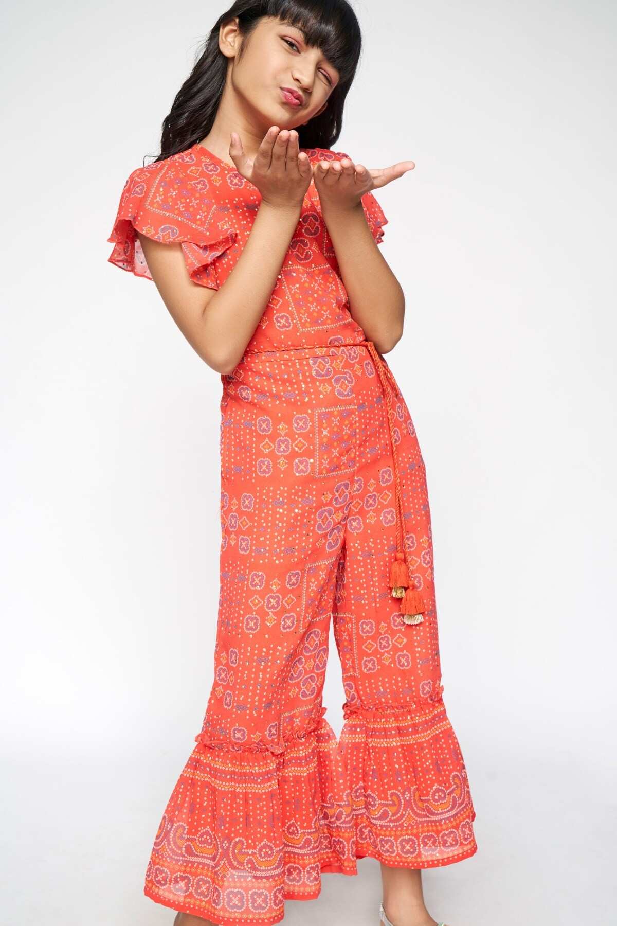 Orange Ethnic Motifs Flared Jumpsuit