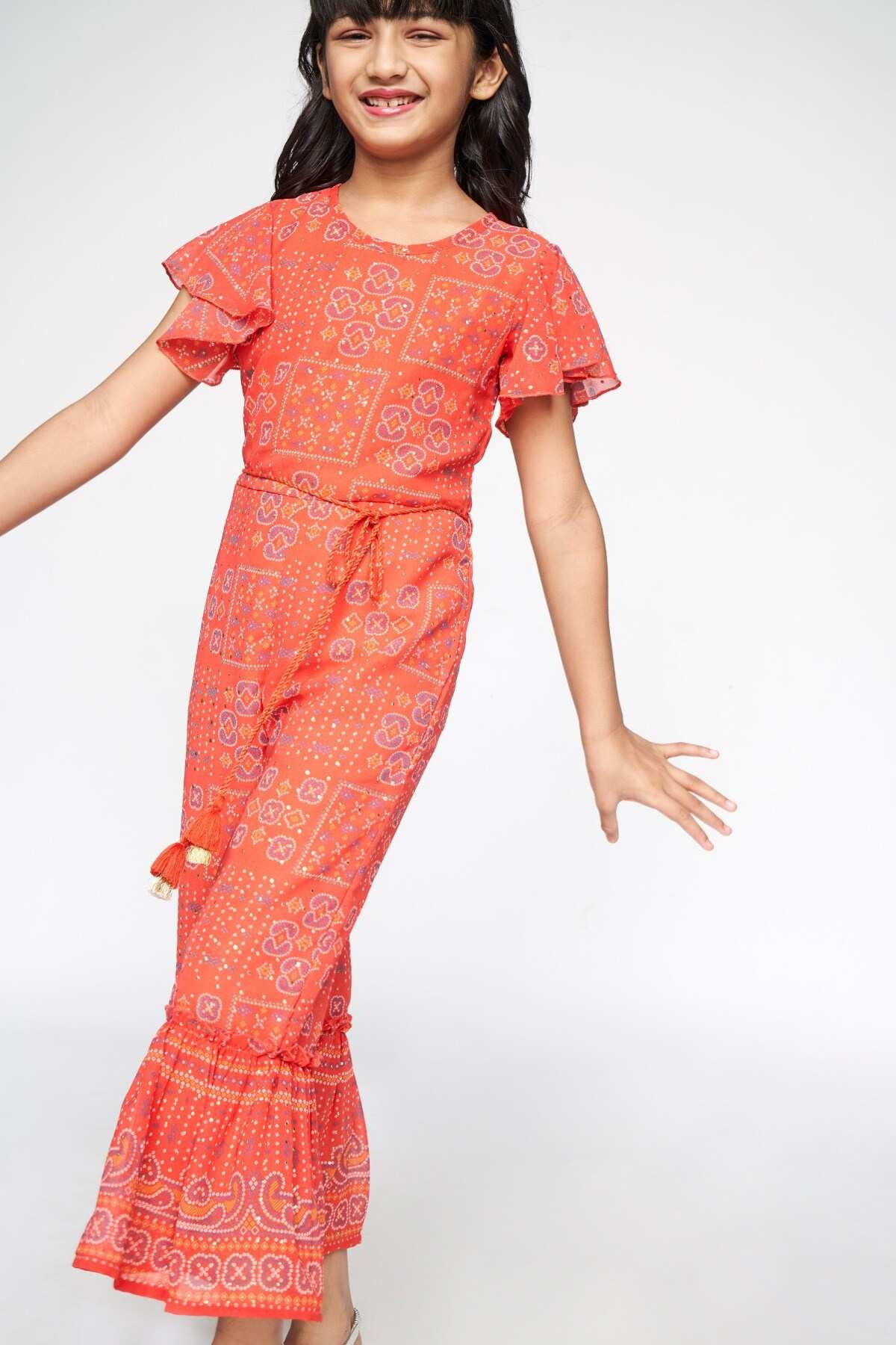 Orange Ethnic Motifs Flared Jumpsuit