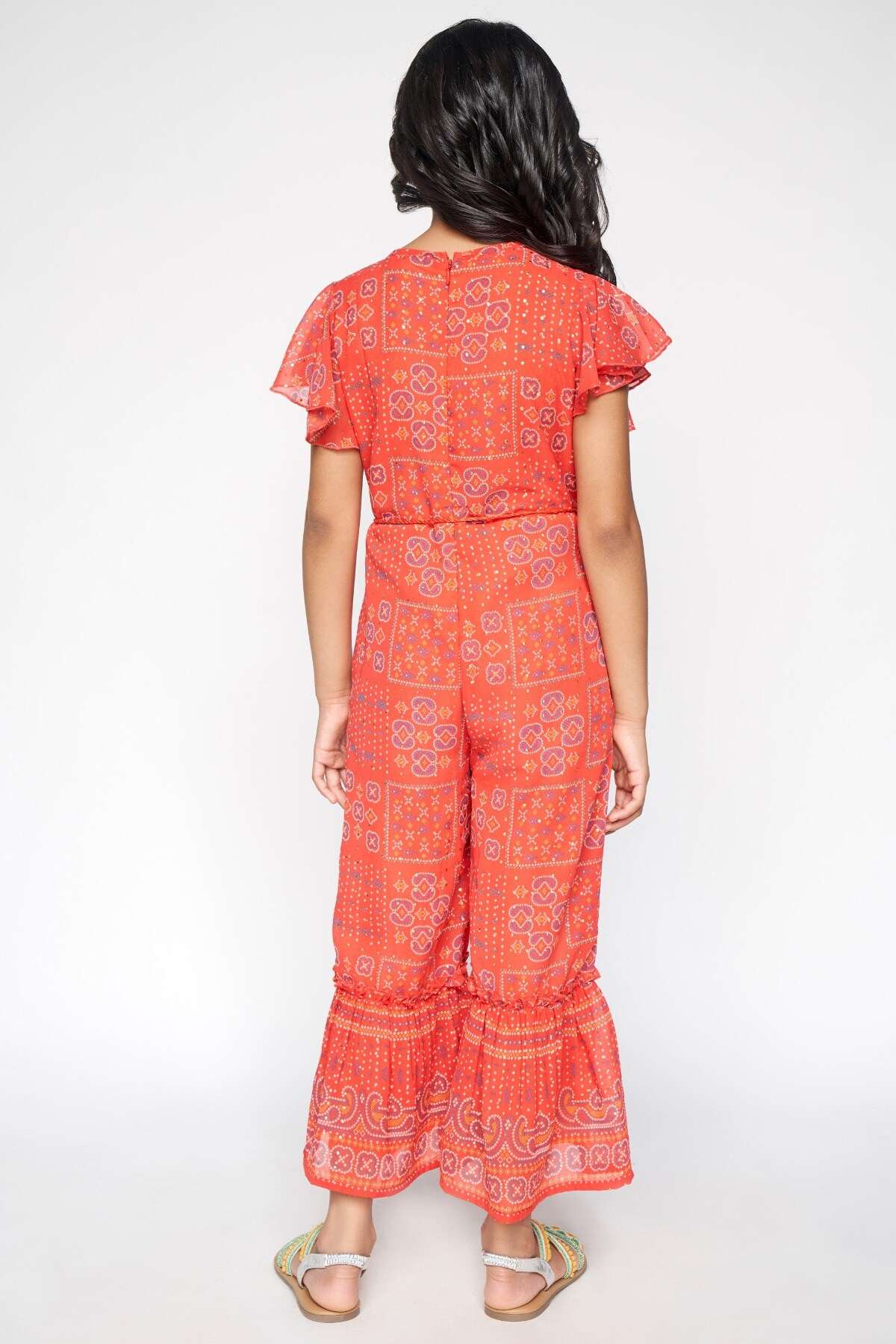 Orange Ethnic Motifs Flared Jumpsuit