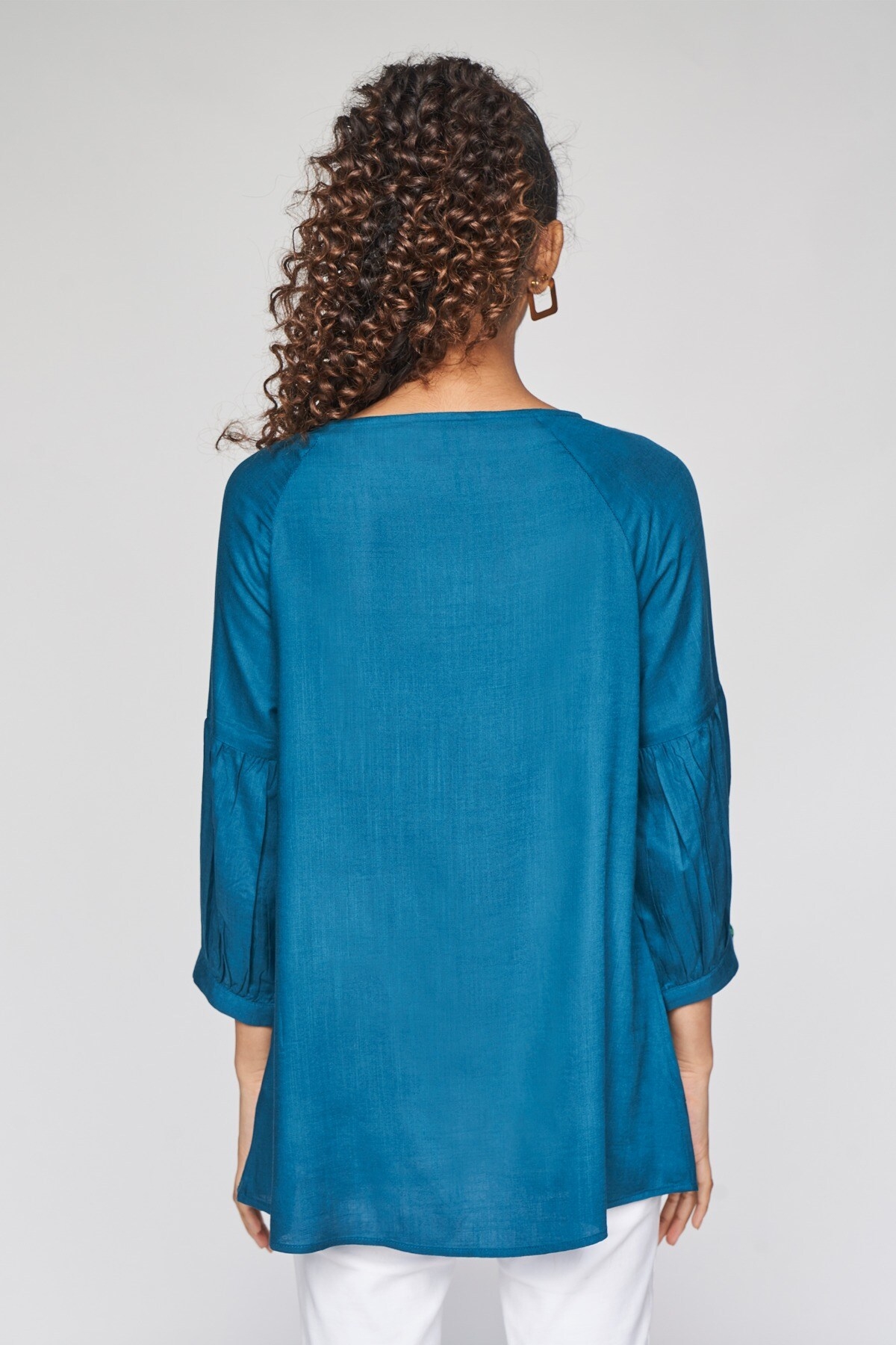 Global Desi | Teal Embroidered Fit and Flare Top 4