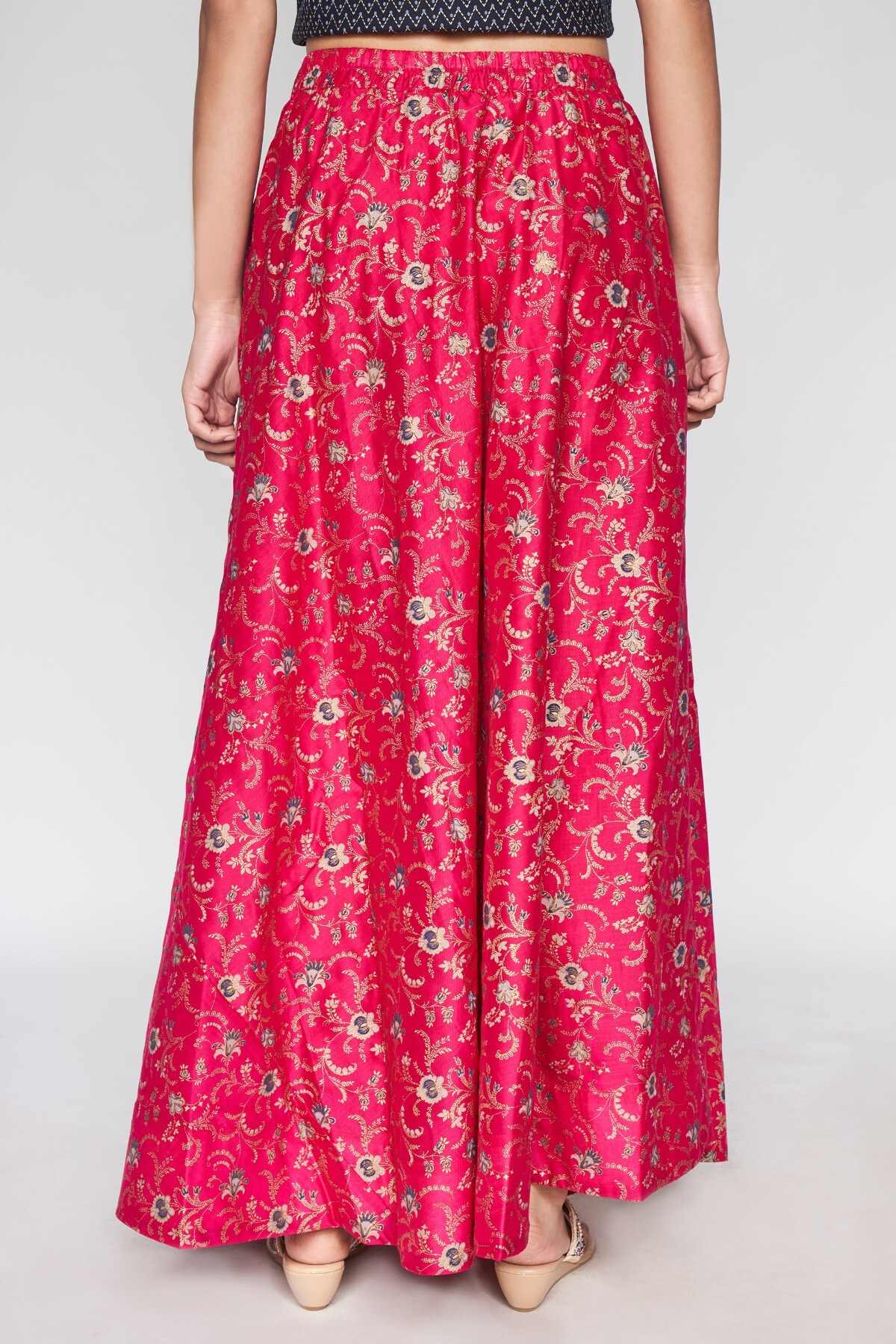 Hot Pink Ethnic Motifs Flared Skirt