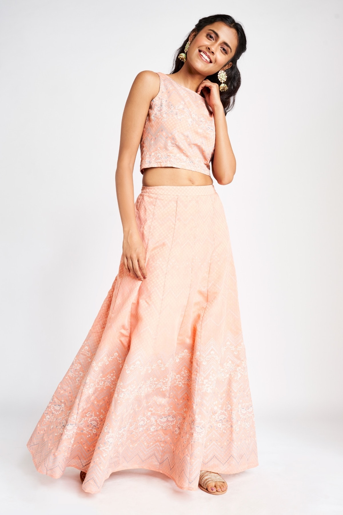 Global Desi | Peach Fit and Flare Maxi Two Piece Set 0