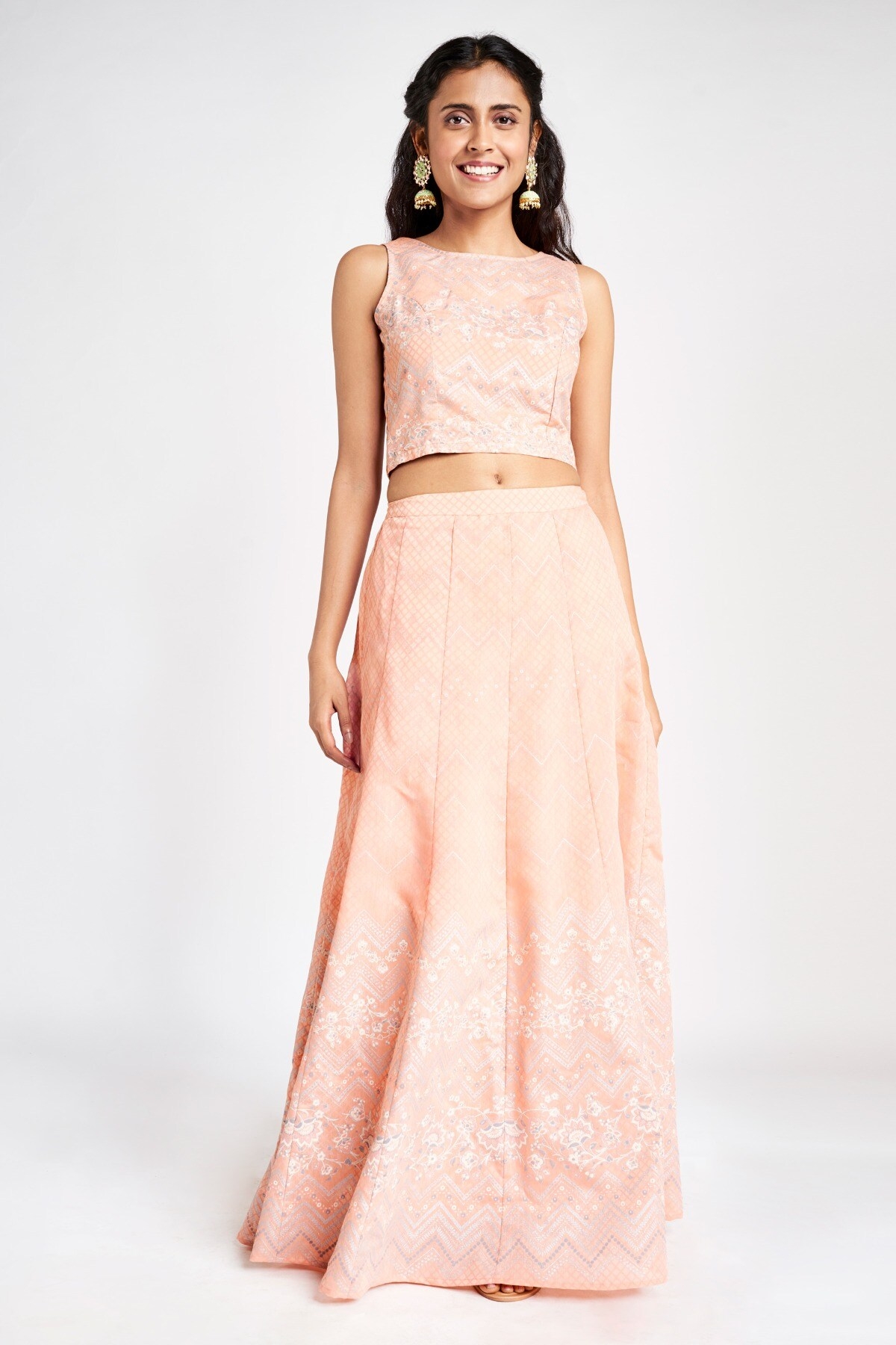 Global Desi | Peach Fit and Flare Maxi Two Piece Set 1