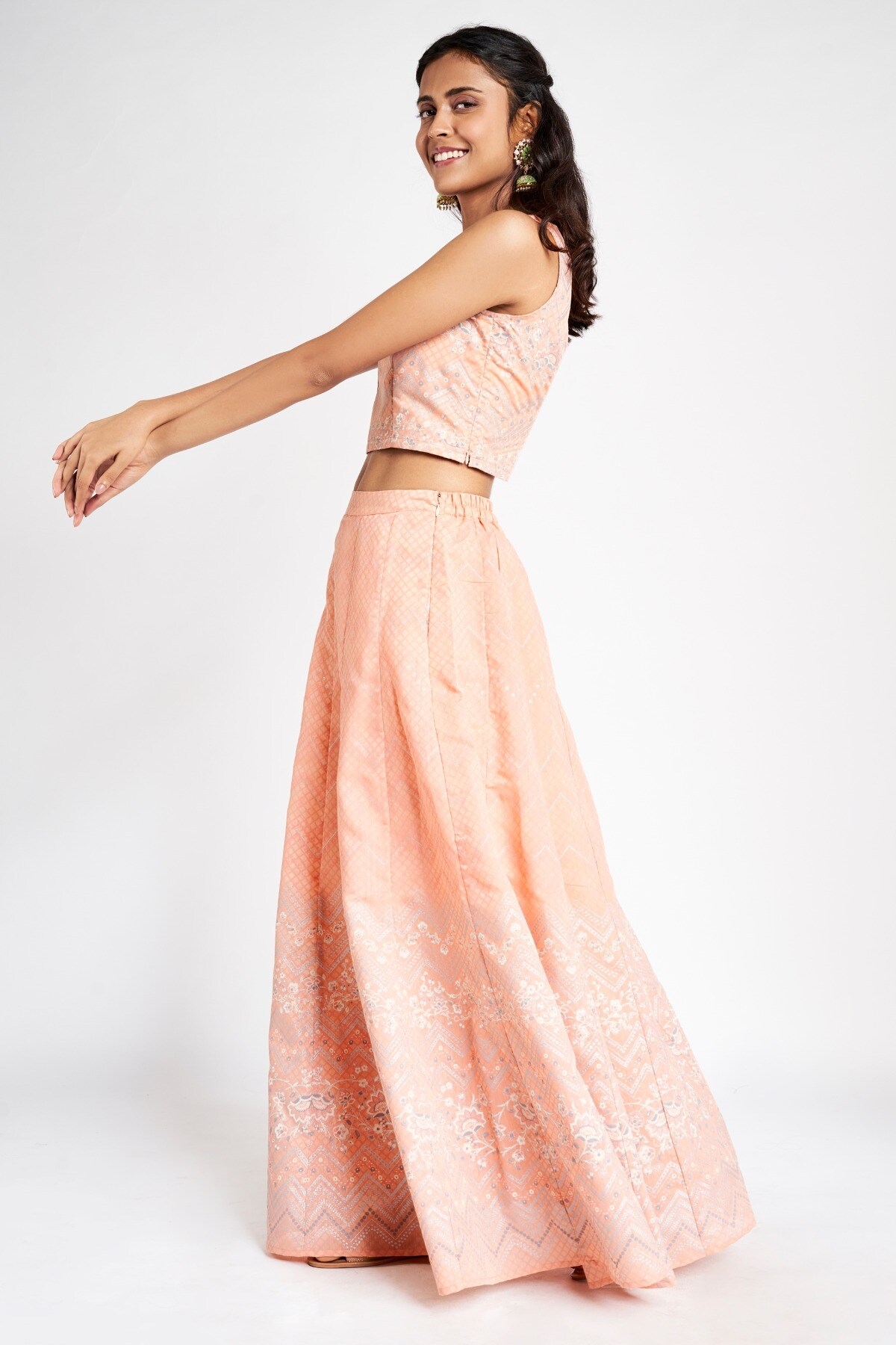 Global Desi | Peach Fit and Flare Maxi Two Piece Set 3