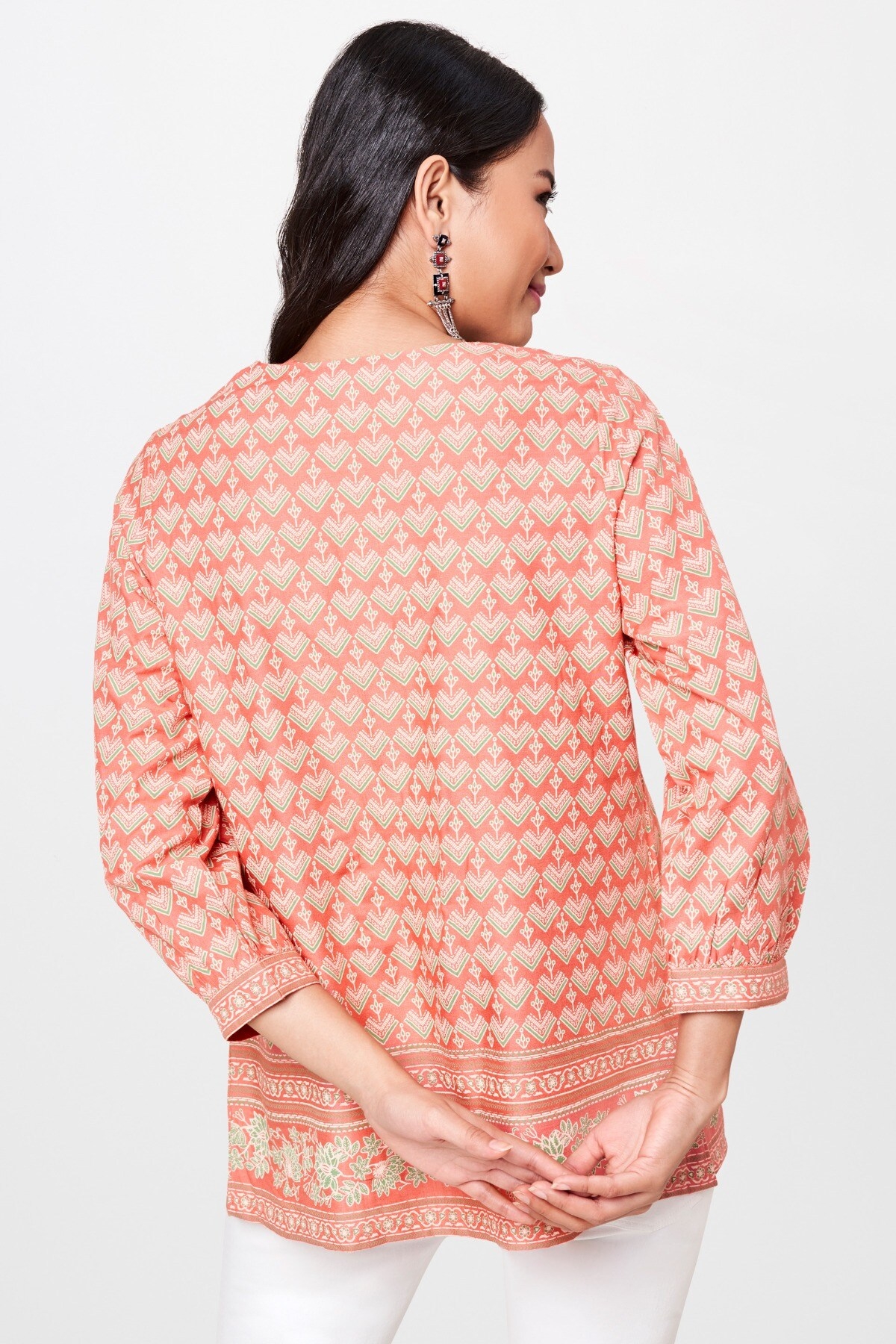 Global Desi | Pink Floral Round Neck Fit and Flare Top 2