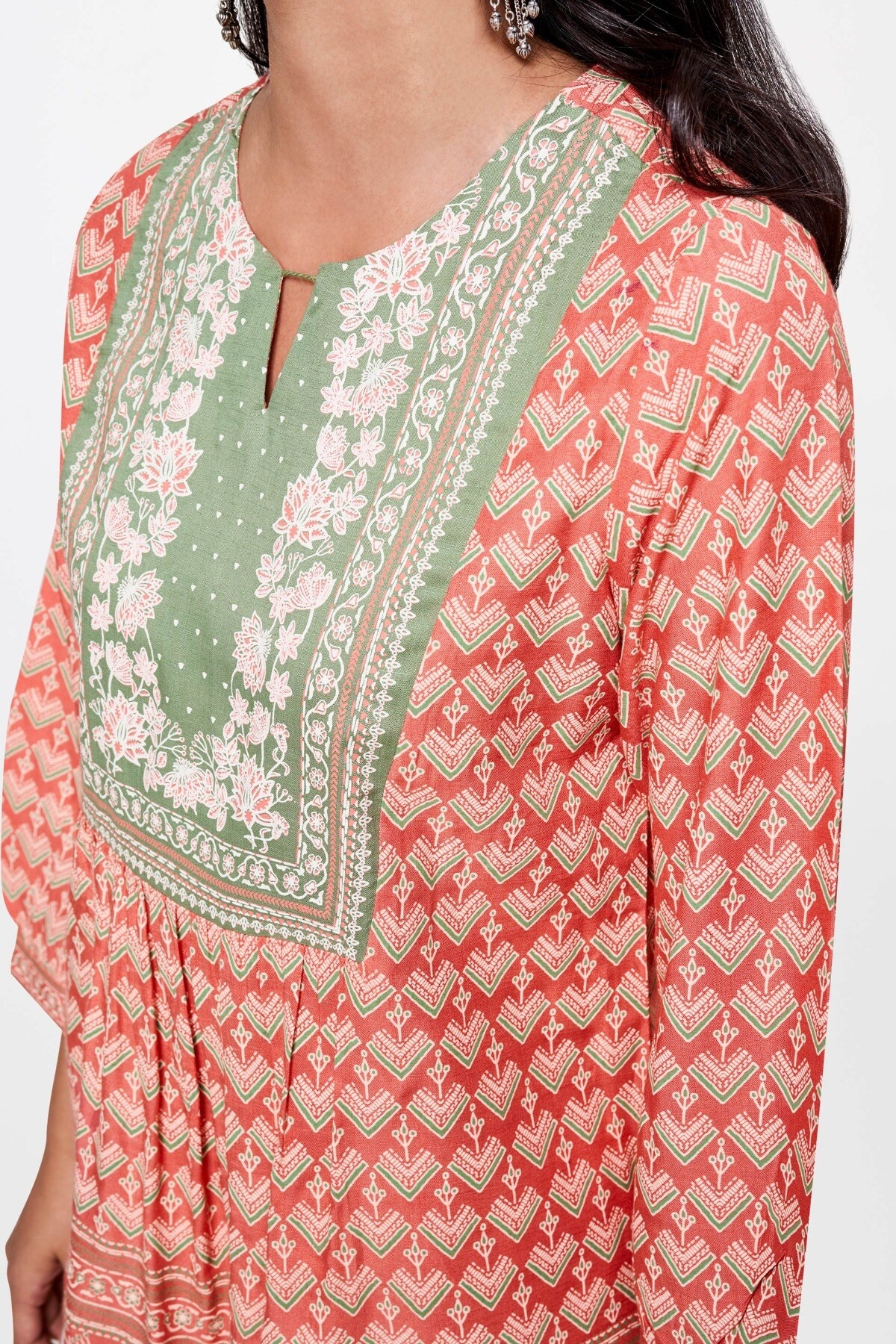 Global Desi | Pink Floral Round Neck Fit and Flare Top 5