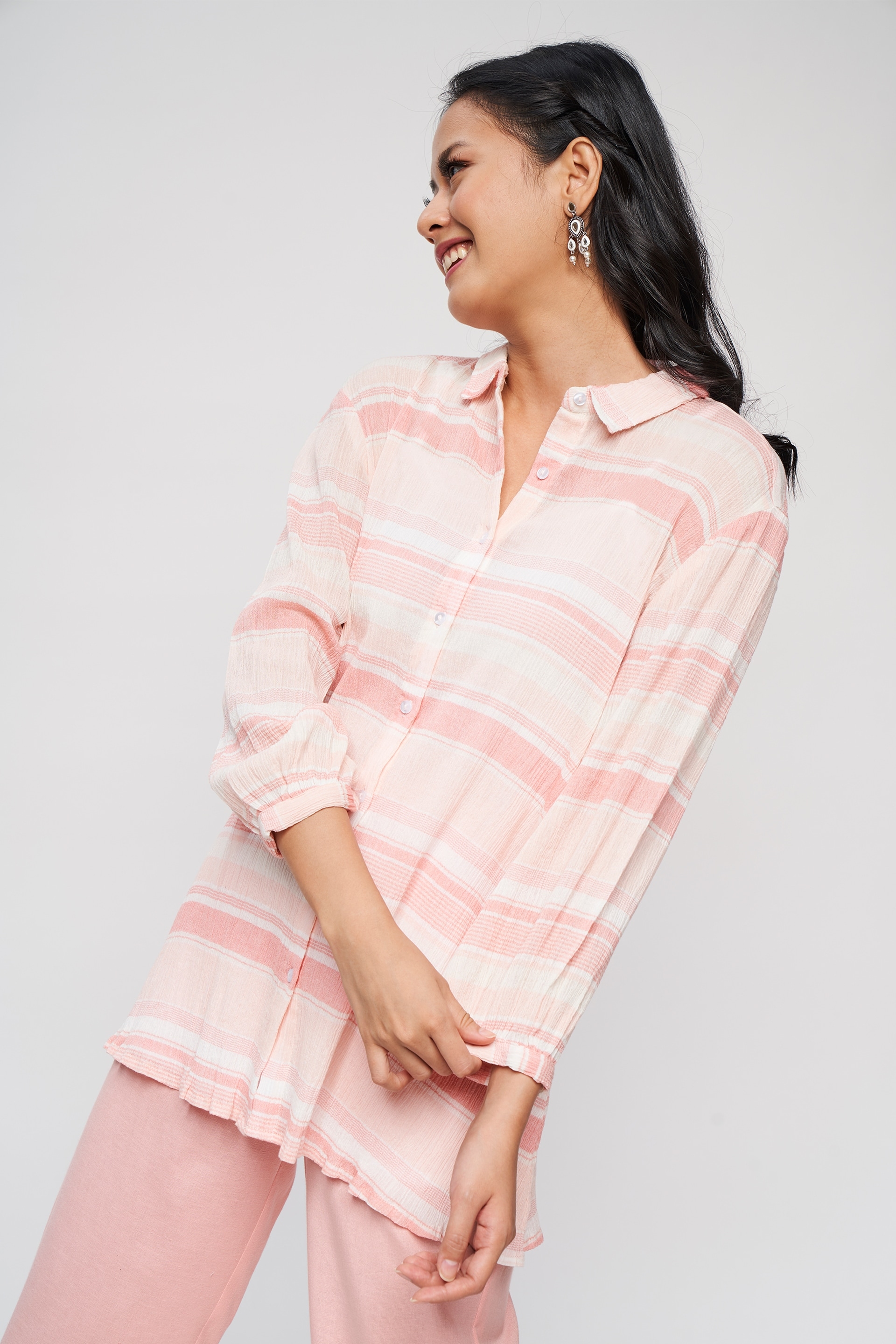 Global Desi | Pink Striped Shirtes Top 0