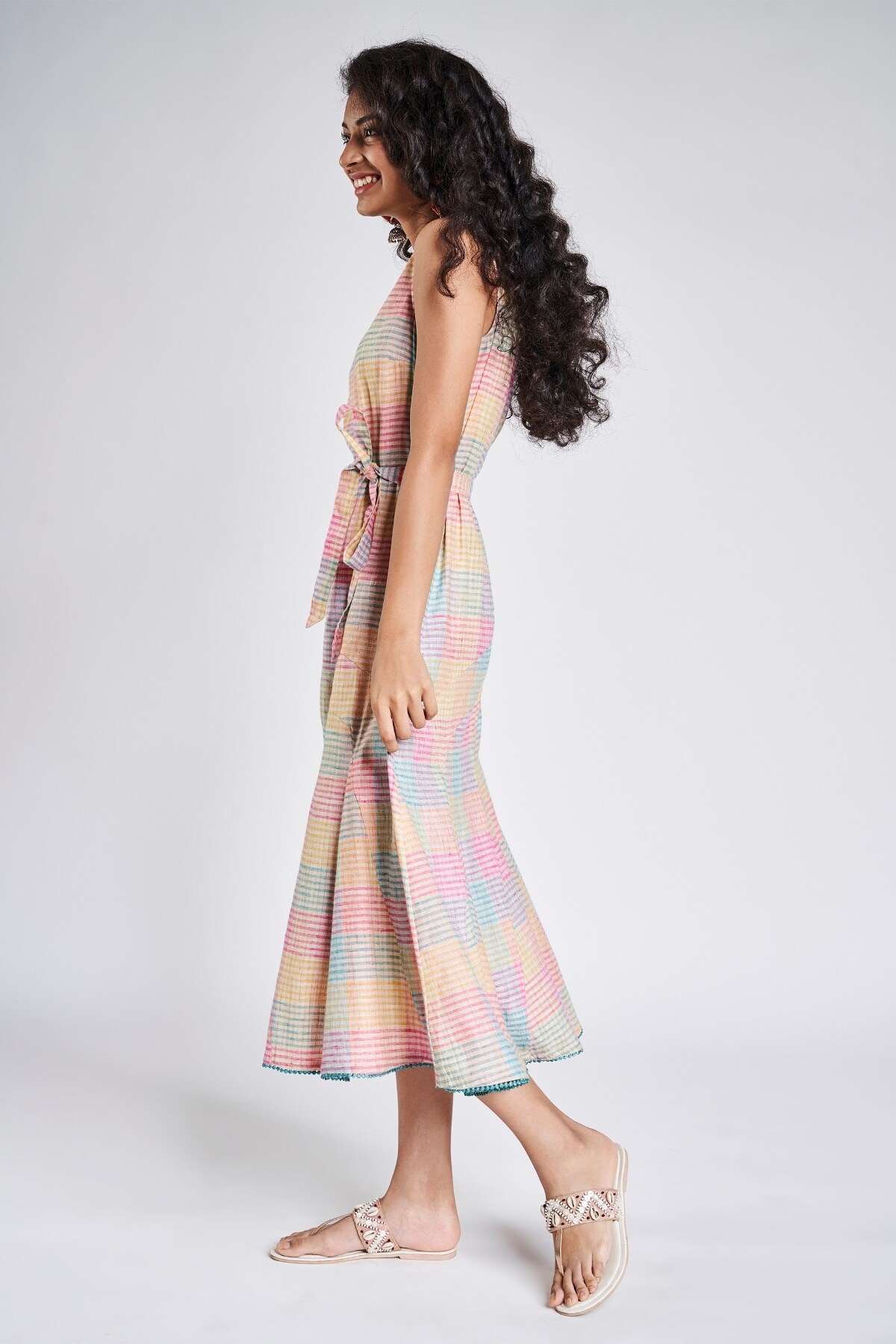 Global Desi | Multi Color Checks Fit And Flare Dress 2