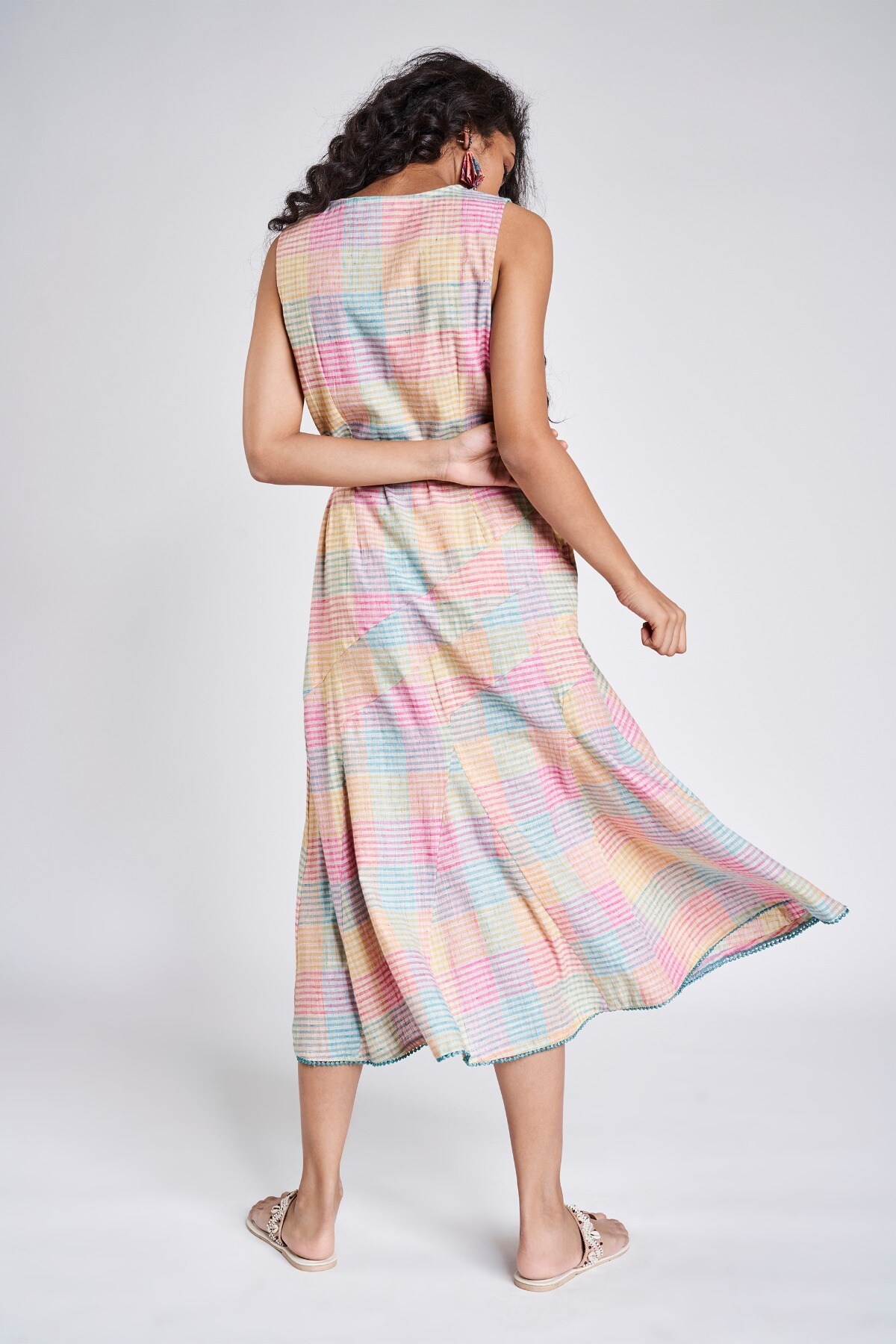 Global Desi | Multi Color Checks Fit And Flare Dress 5