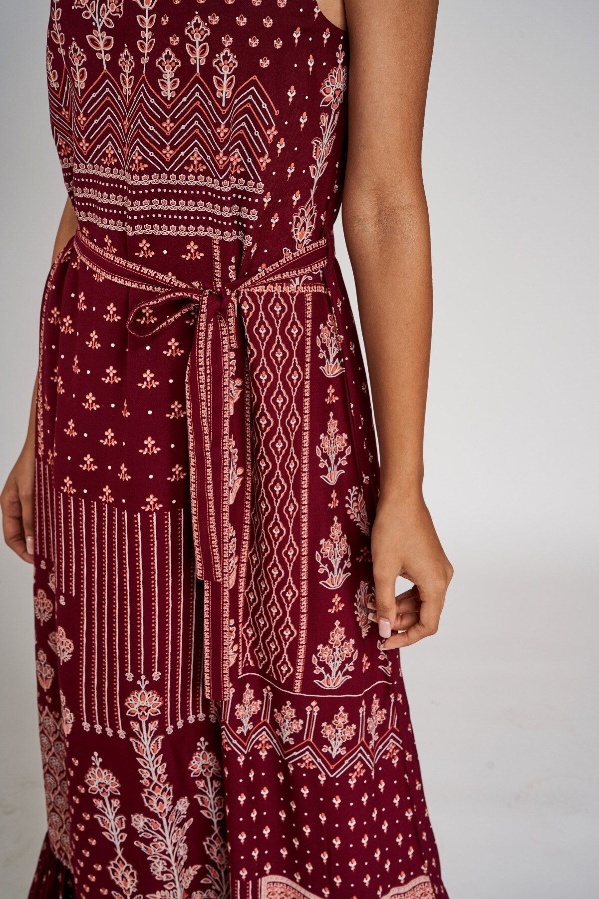 Global Desi | Maroon Floral Printed Fit And Flare Dress 4