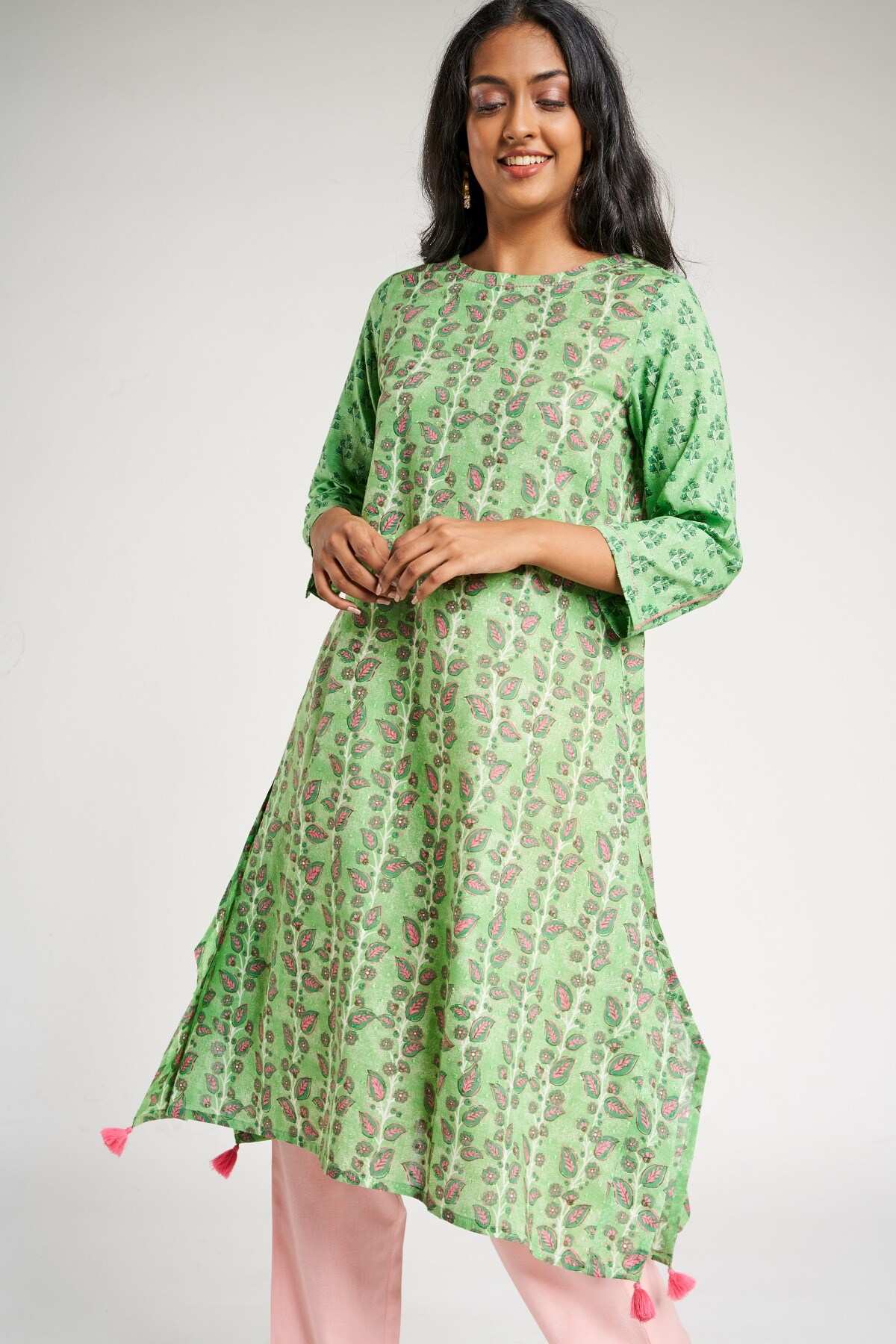 Green Floral Printed Kurta