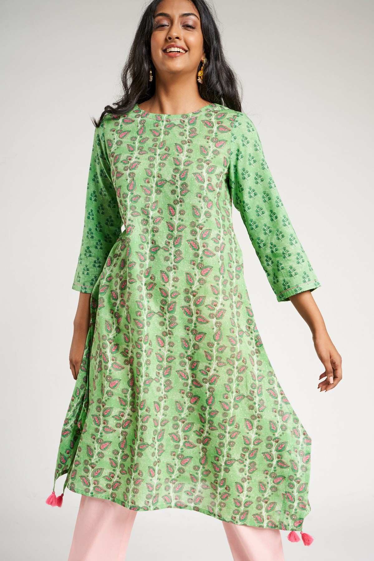 Green Floral Printed Kurta