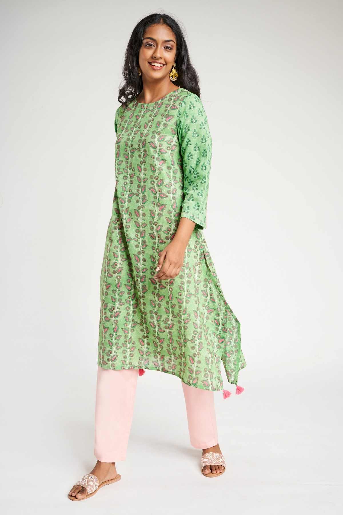 Green Floral Printed Kurta