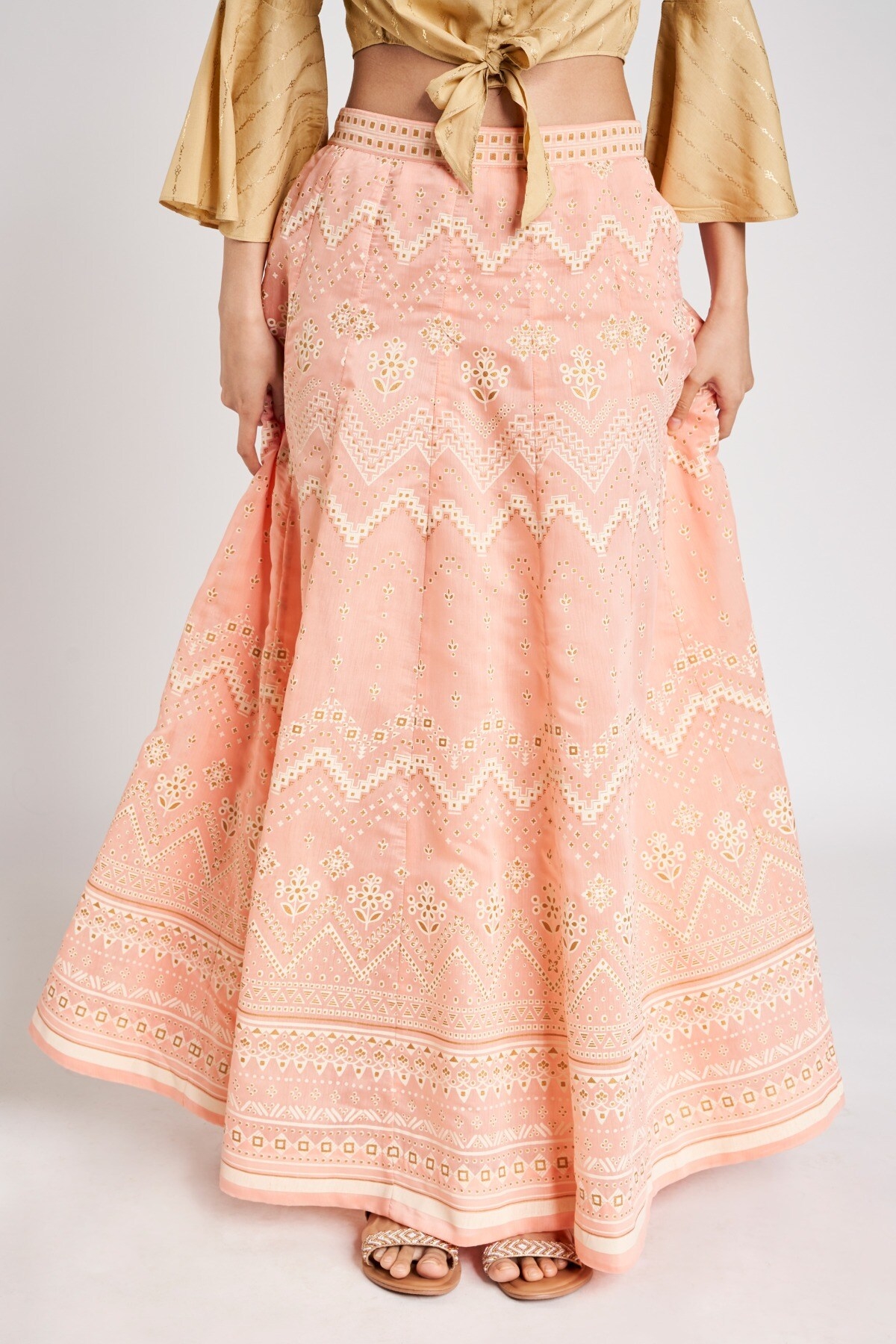 Global Desi | Pink Geometric Printed Skirt 0