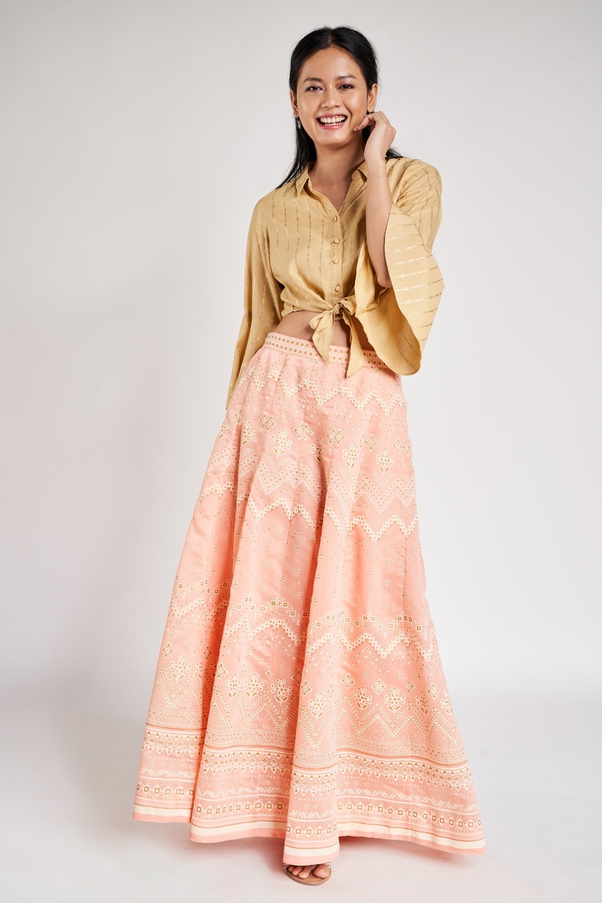 Global Desi | Pink Geometric Printed Skirt 2