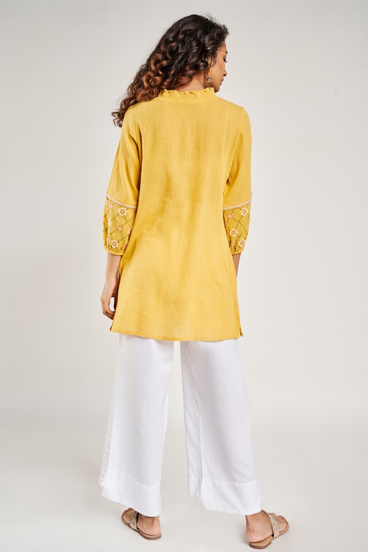 Global Desi | Mustard Solid Embroidered Tunic 6