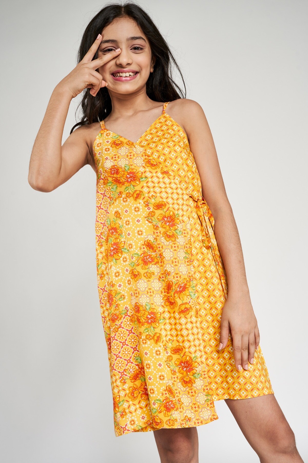 Global Desi | Orange Floral Printed A-Line Dress 2
