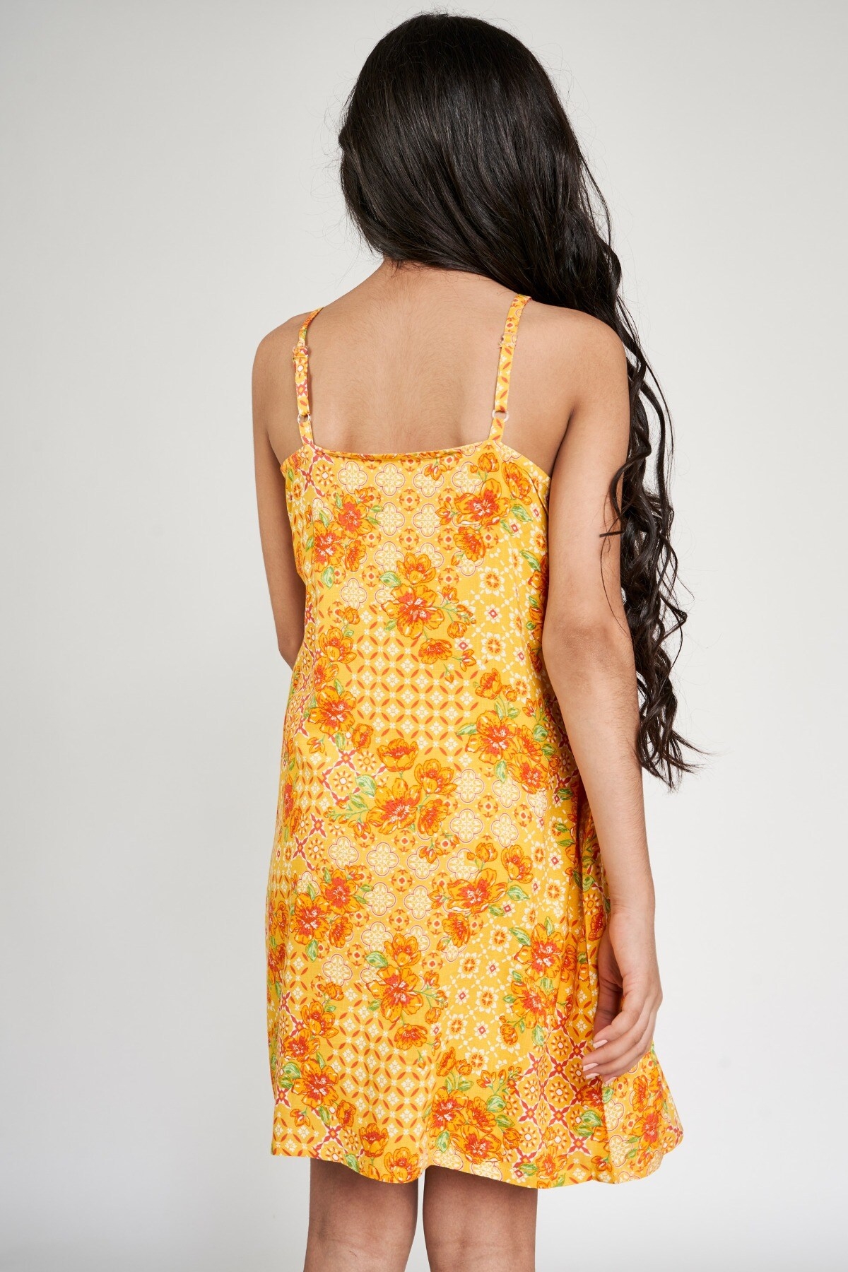 Global Desi | Orange Floral Printed A-Line Dress 3