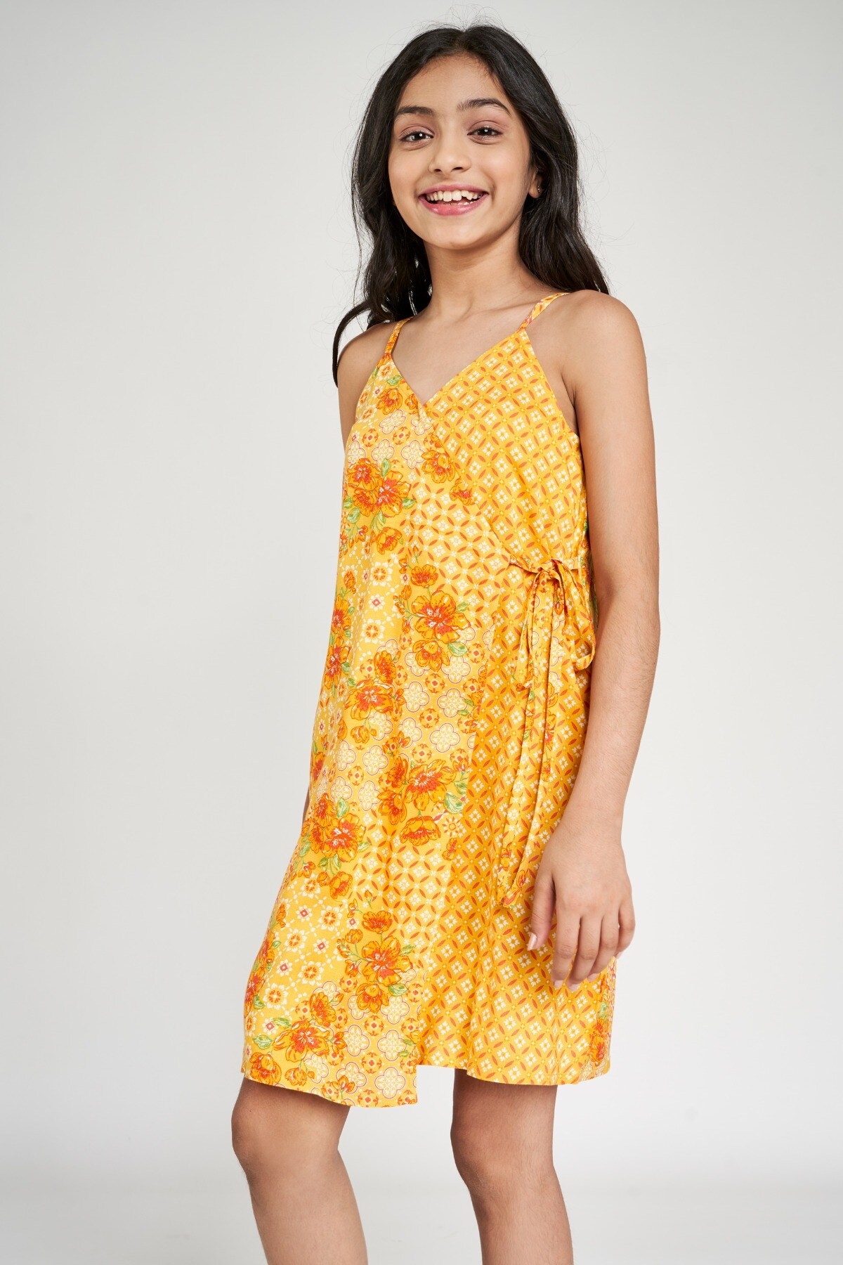 Global Desi | Orange Floral Printed A-Line Dress 5