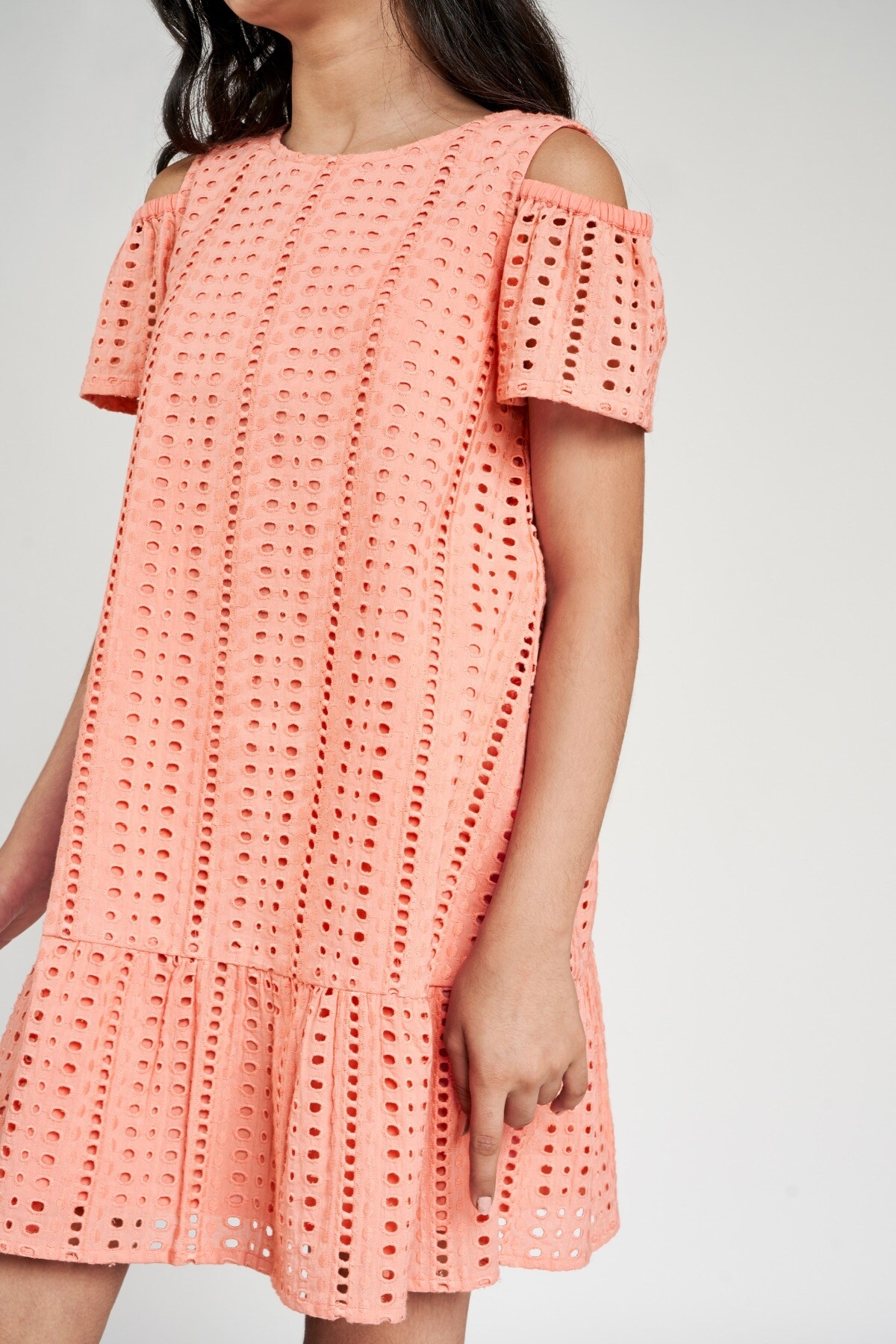 Global Desi | Peach Solid A-Line Dress 3